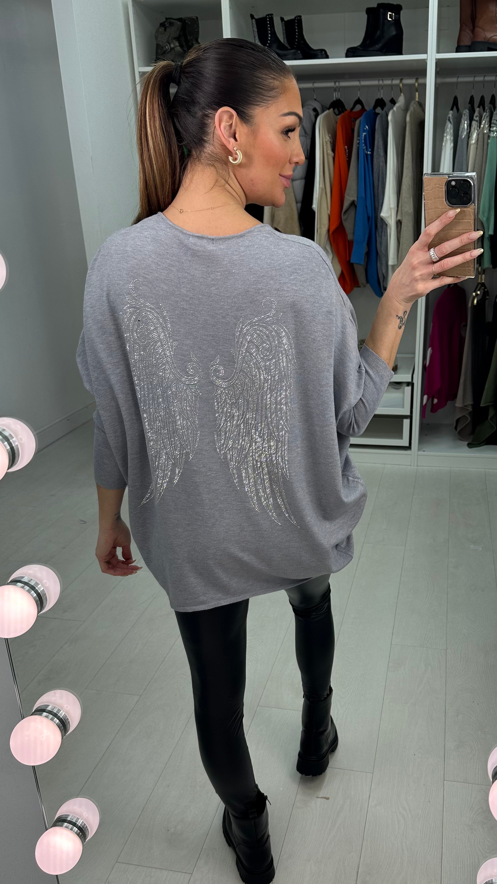 Trent Loose Fit Diamante Angel Wing Jumper