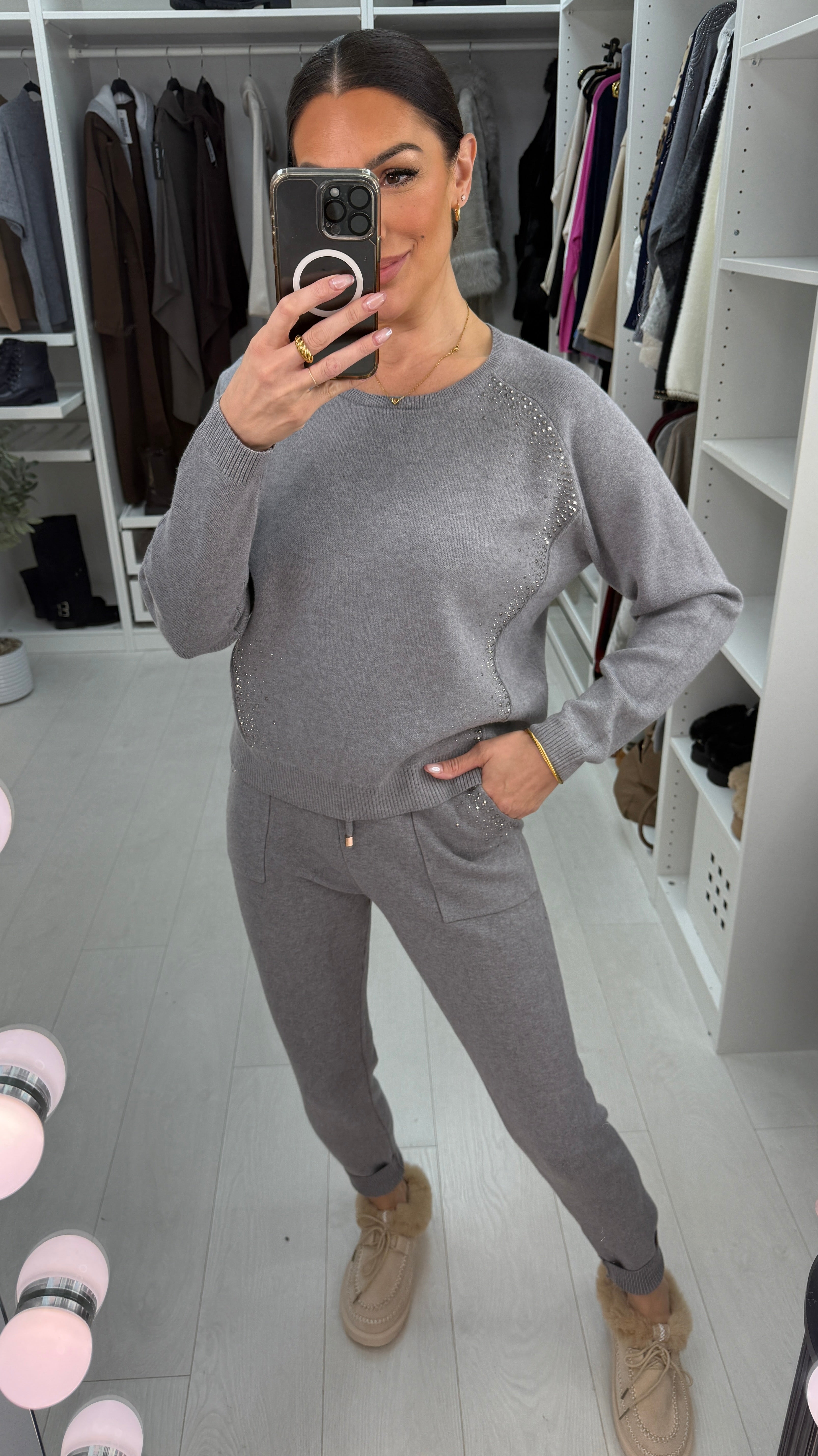 Janine Super Soft Diamante Detail Knitted Loungewear Set
