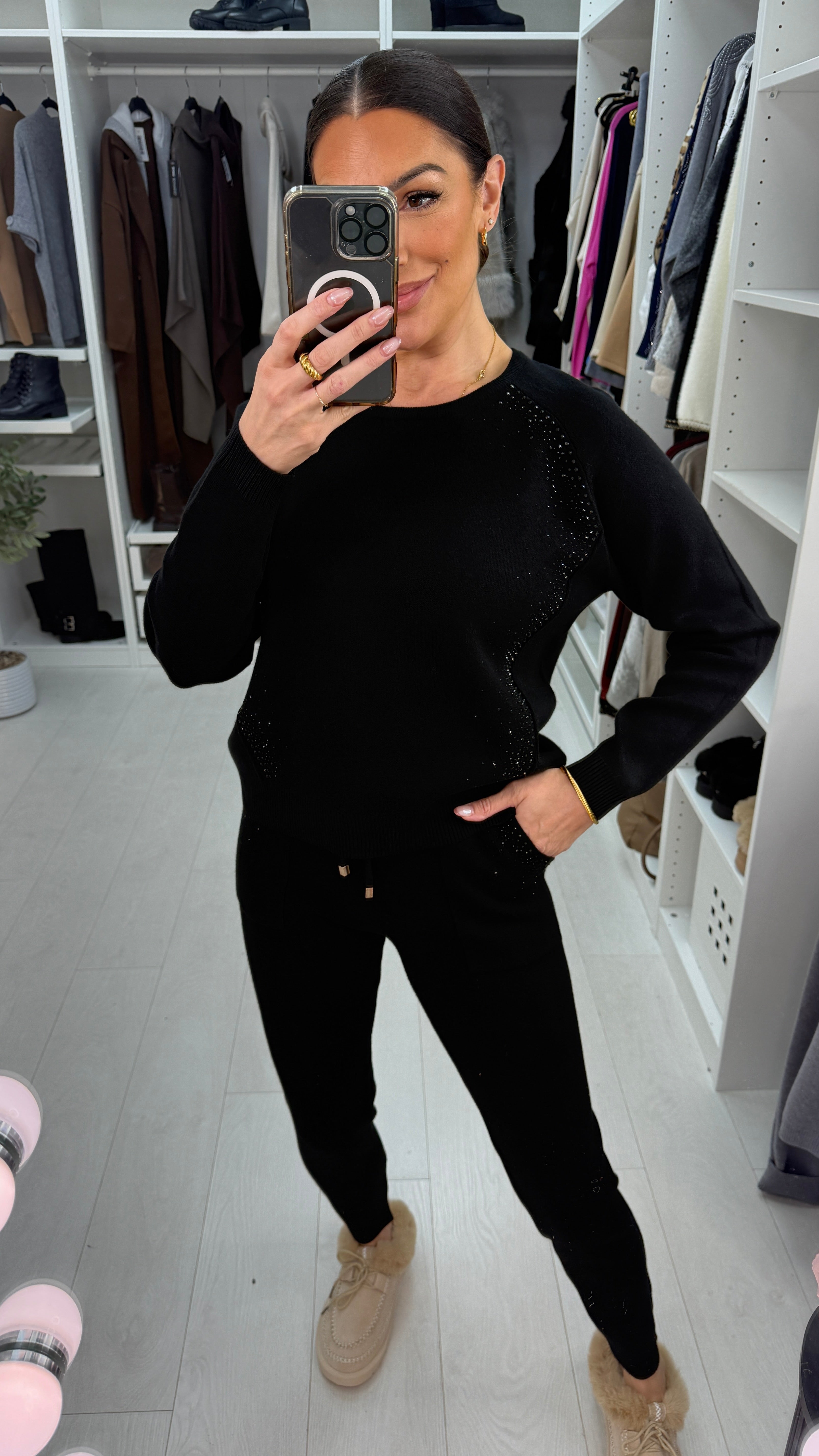 Janine Super Soft Diamante Detail Knitted Loungewear Set