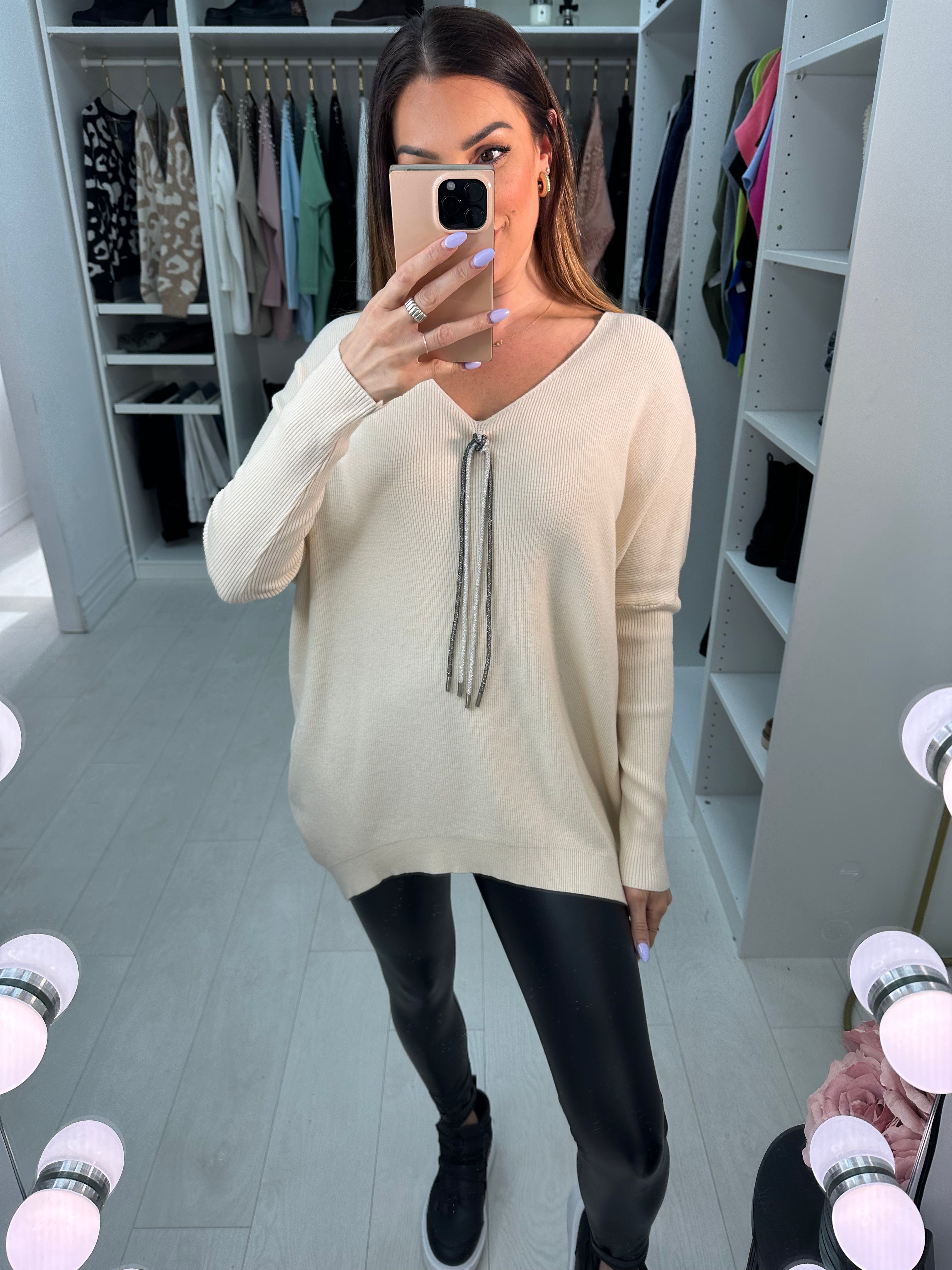 Flossie Lace And Front Diamante Bow Jumper