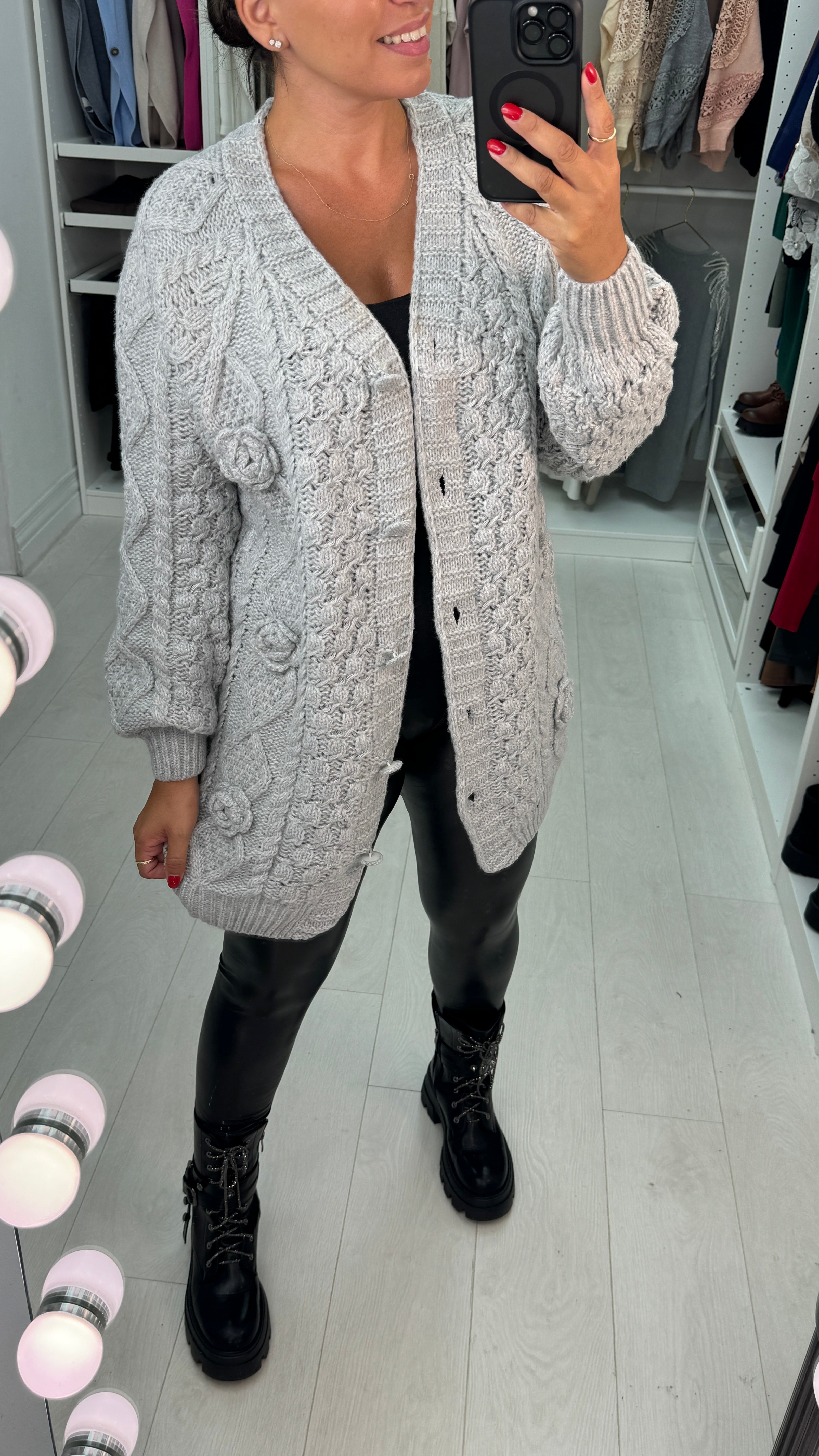 Sadia Chunky Floral Knit Crochet Cardigan