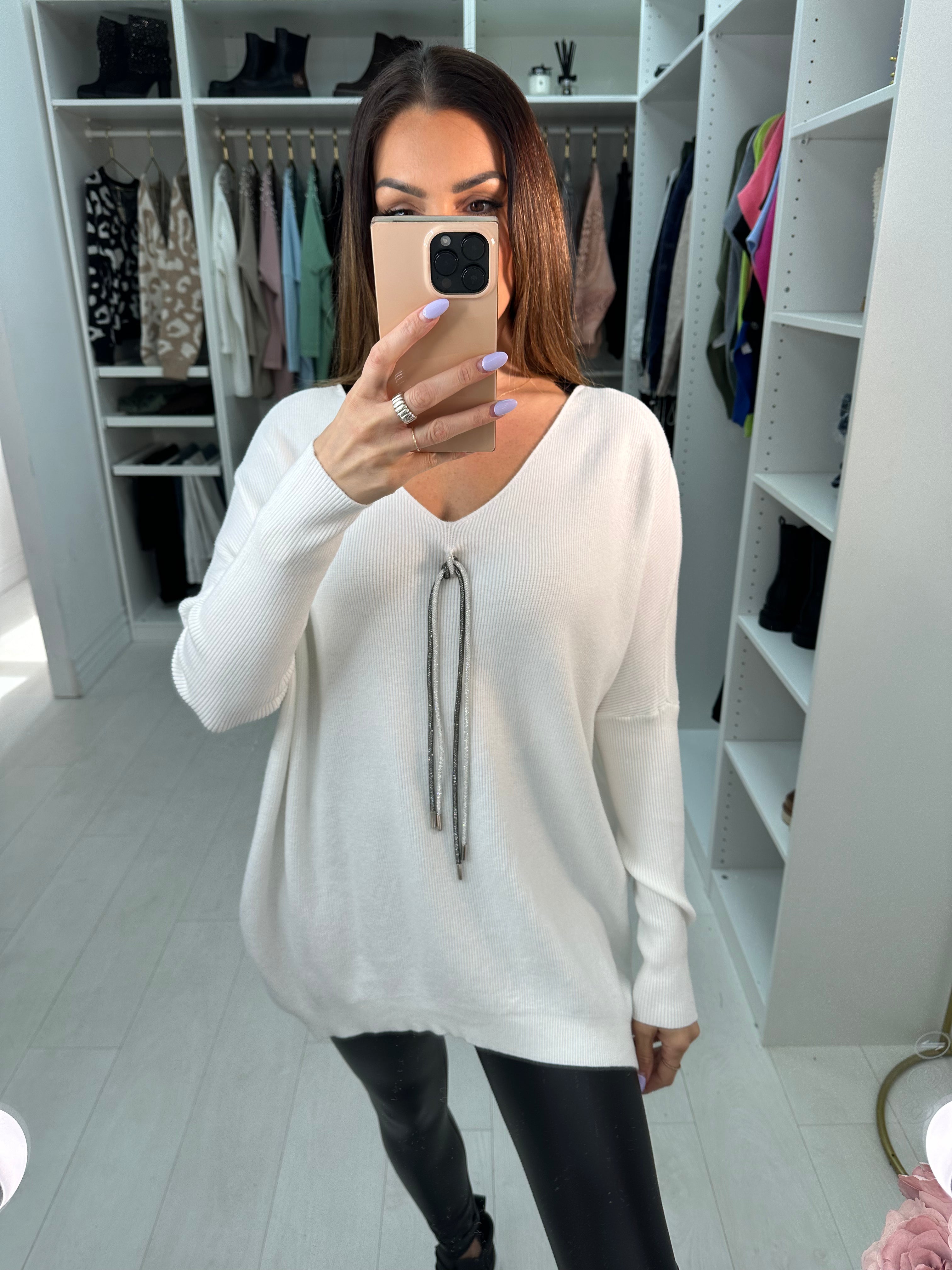 Flossie Lace And Front Diamante Bow Jumper