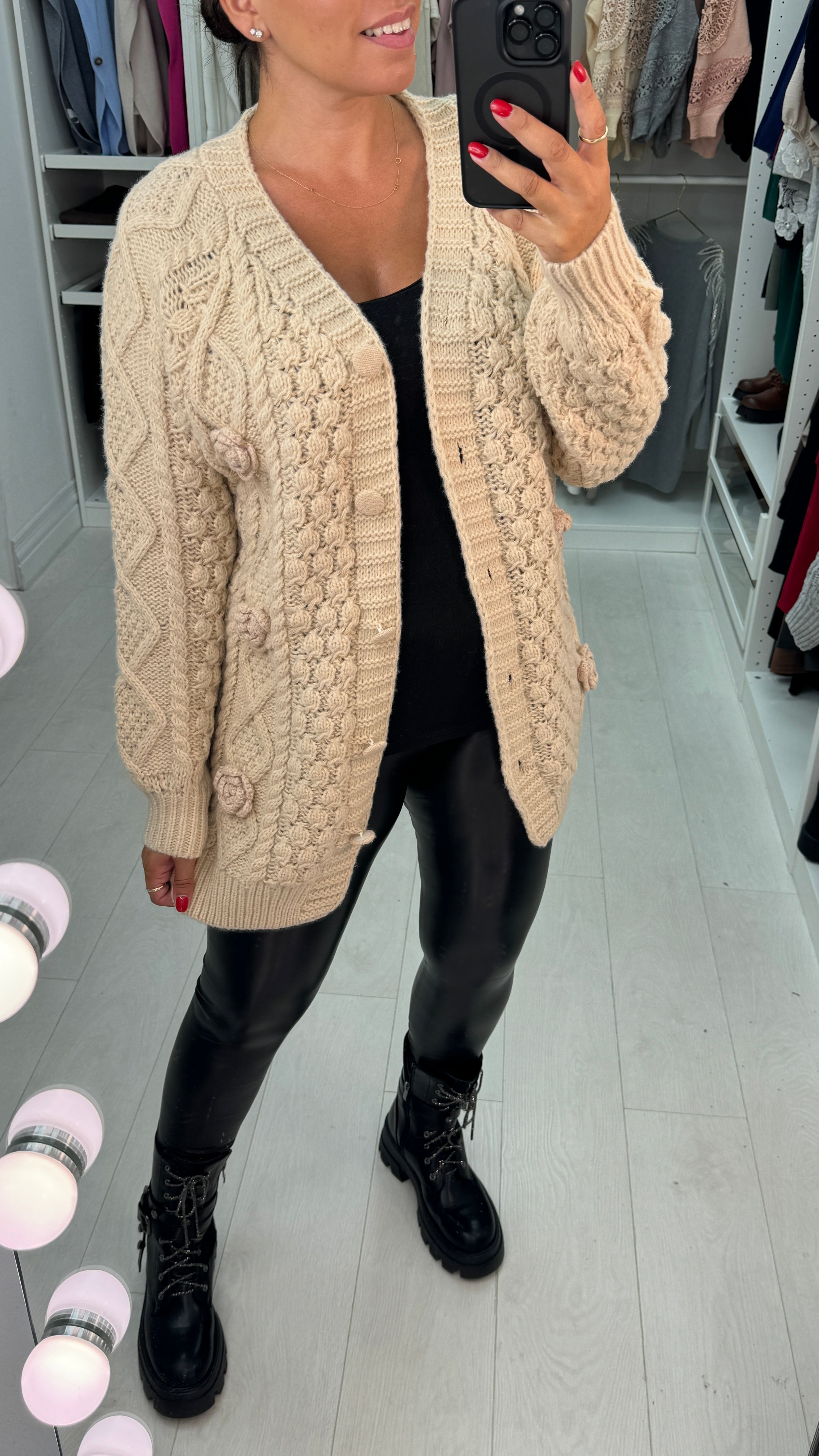 Sadia Chunky Floral Knit Crochet Cardigan