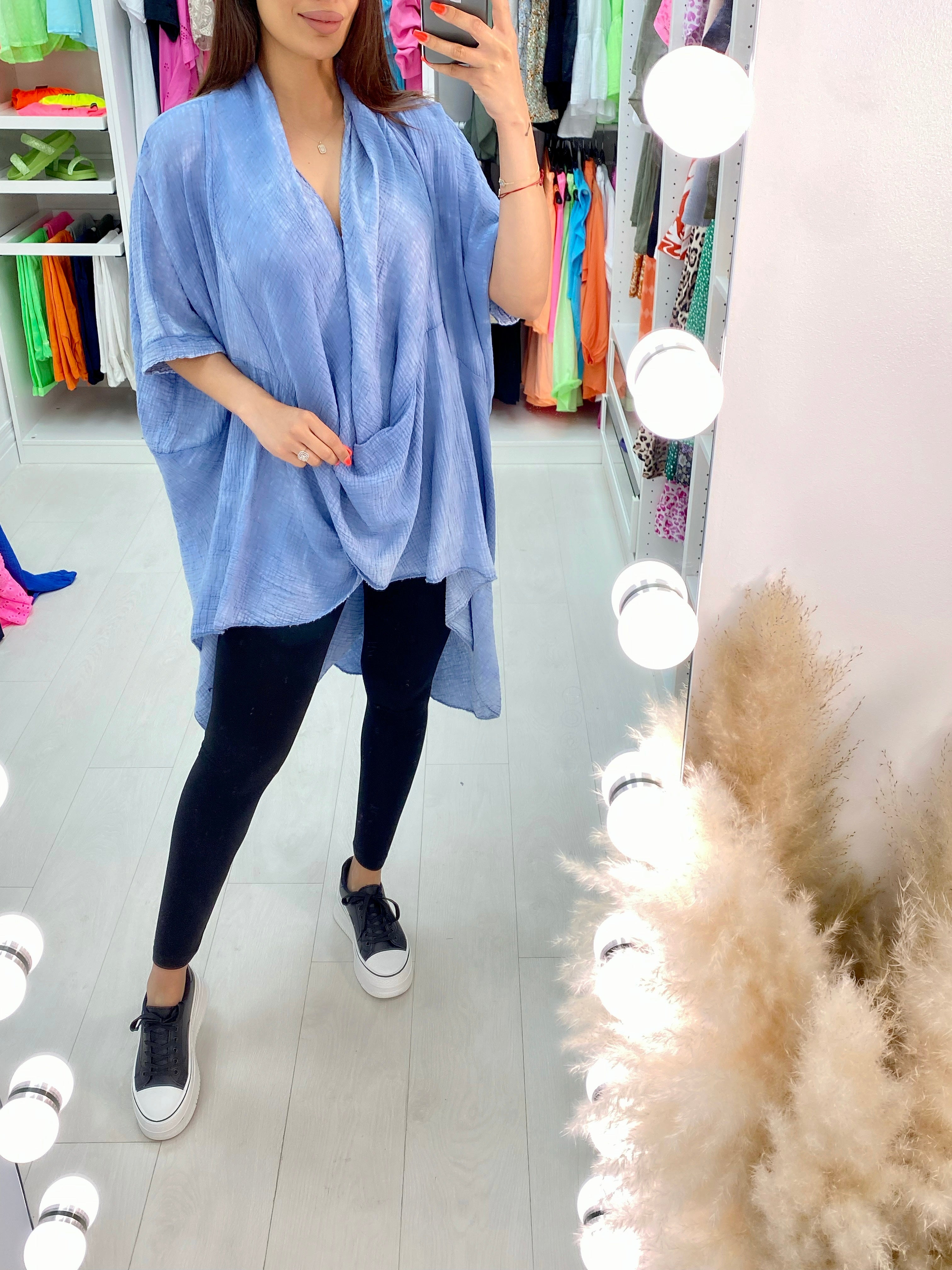 Caviar Cheesecloth Shawl Collar Longline Tunic
