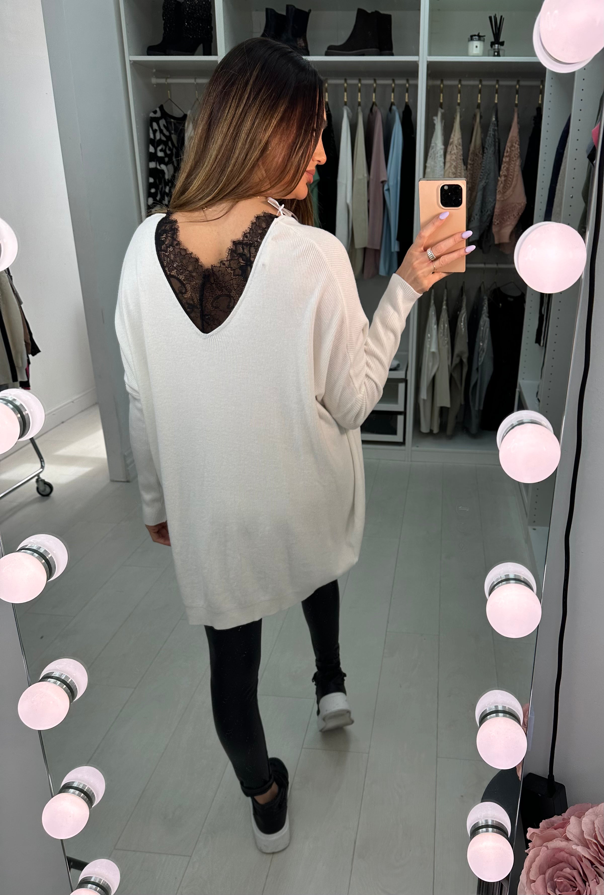 Flossie Lace And Front Diamante Bow Jumper