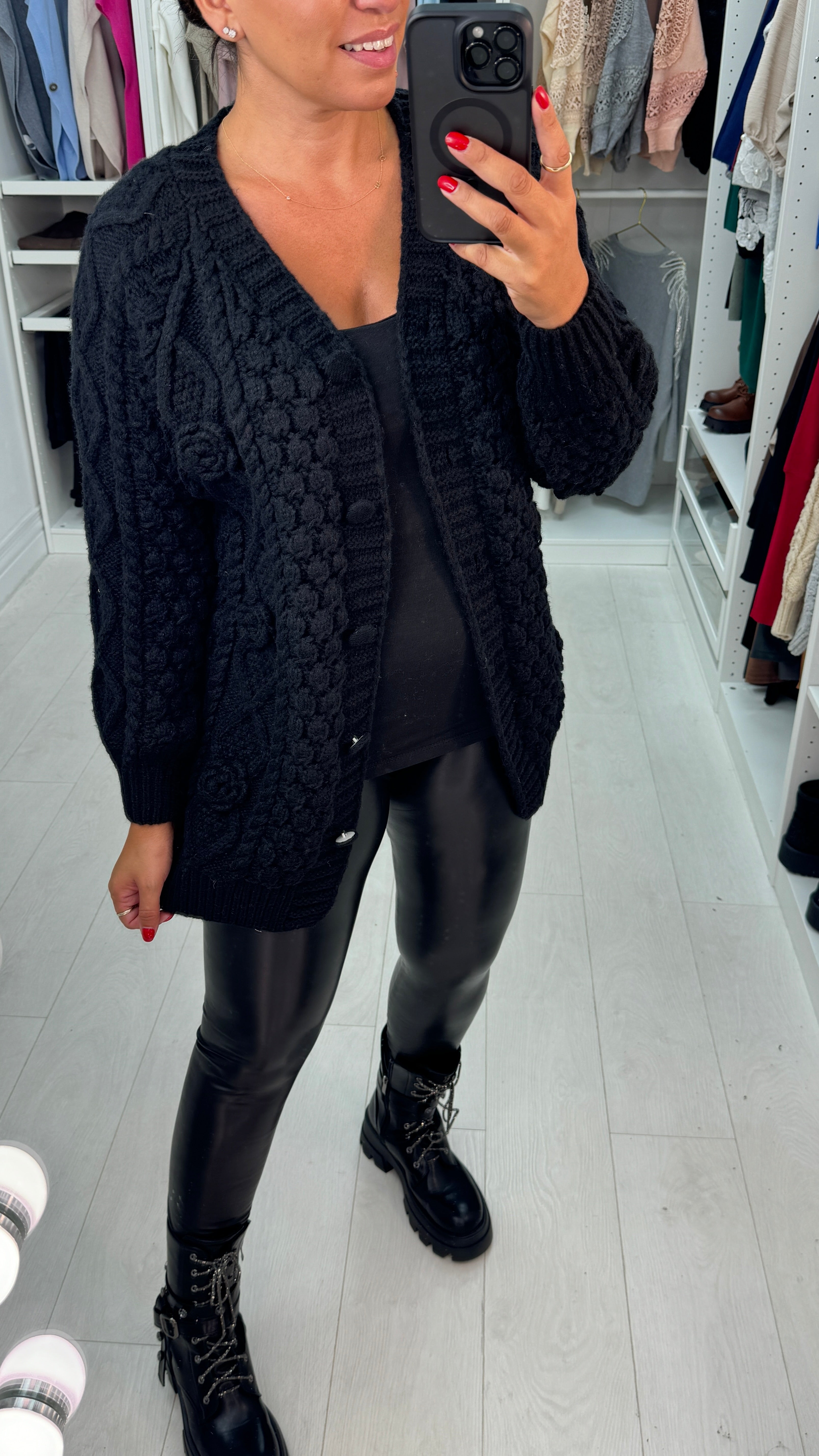 Sadia Chunky Floral Knit Crochet Cardigan