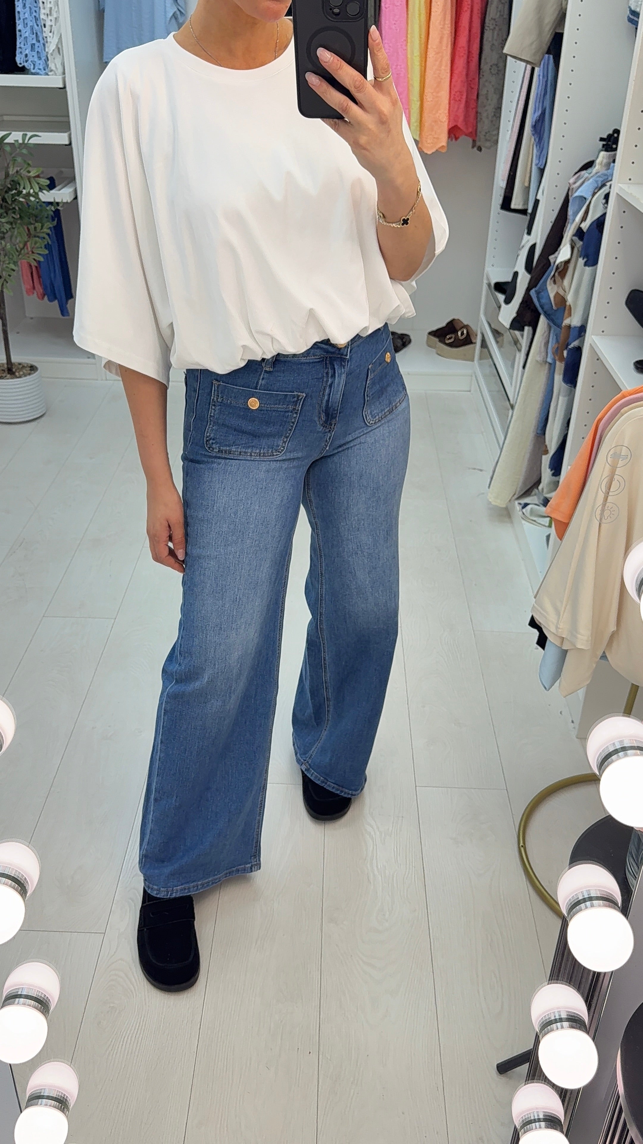 Gayna High Waist Pocket Front Wide Leg Jeans
