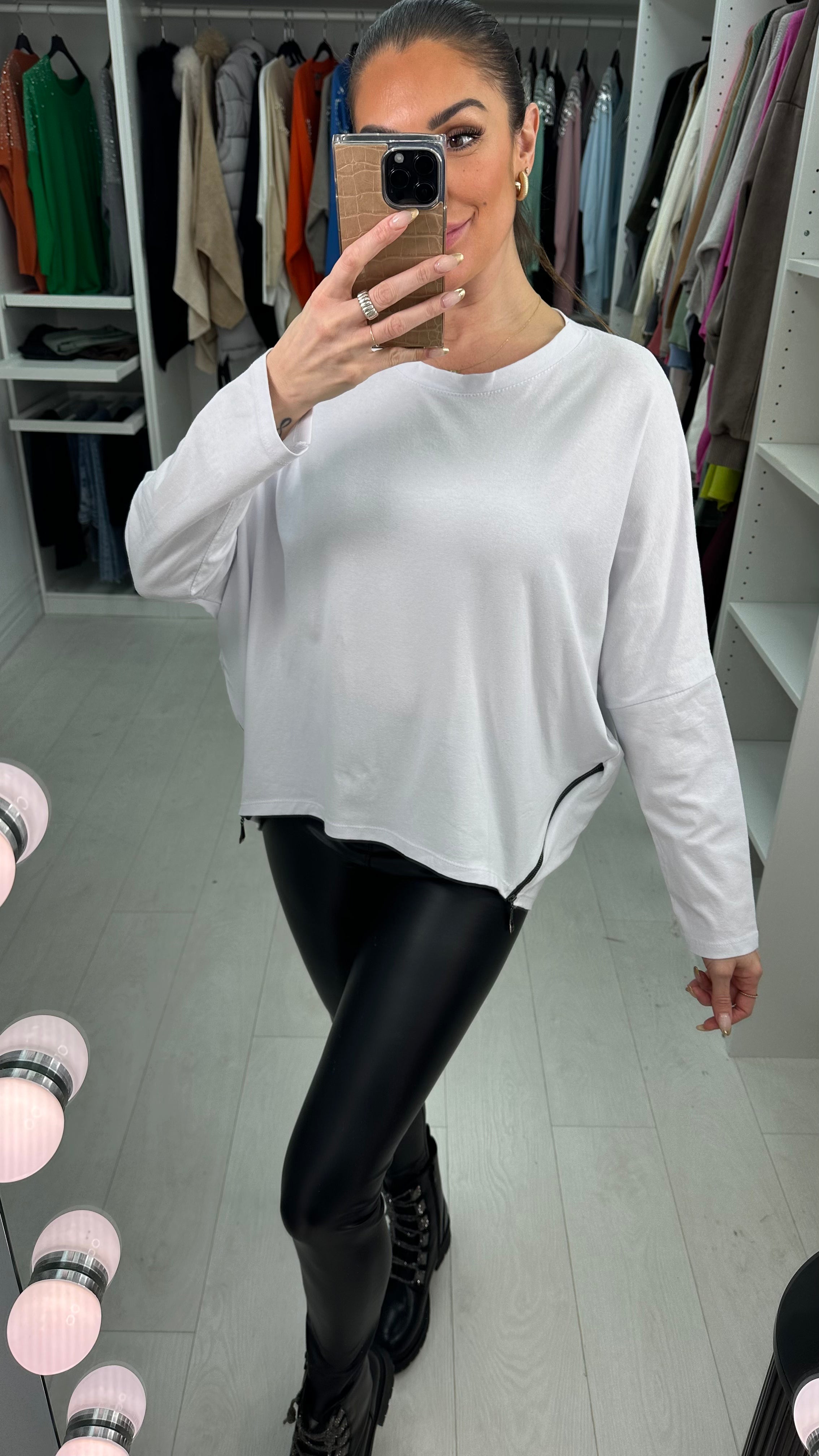 Etta Drop Shoulder Zip Detailed Top