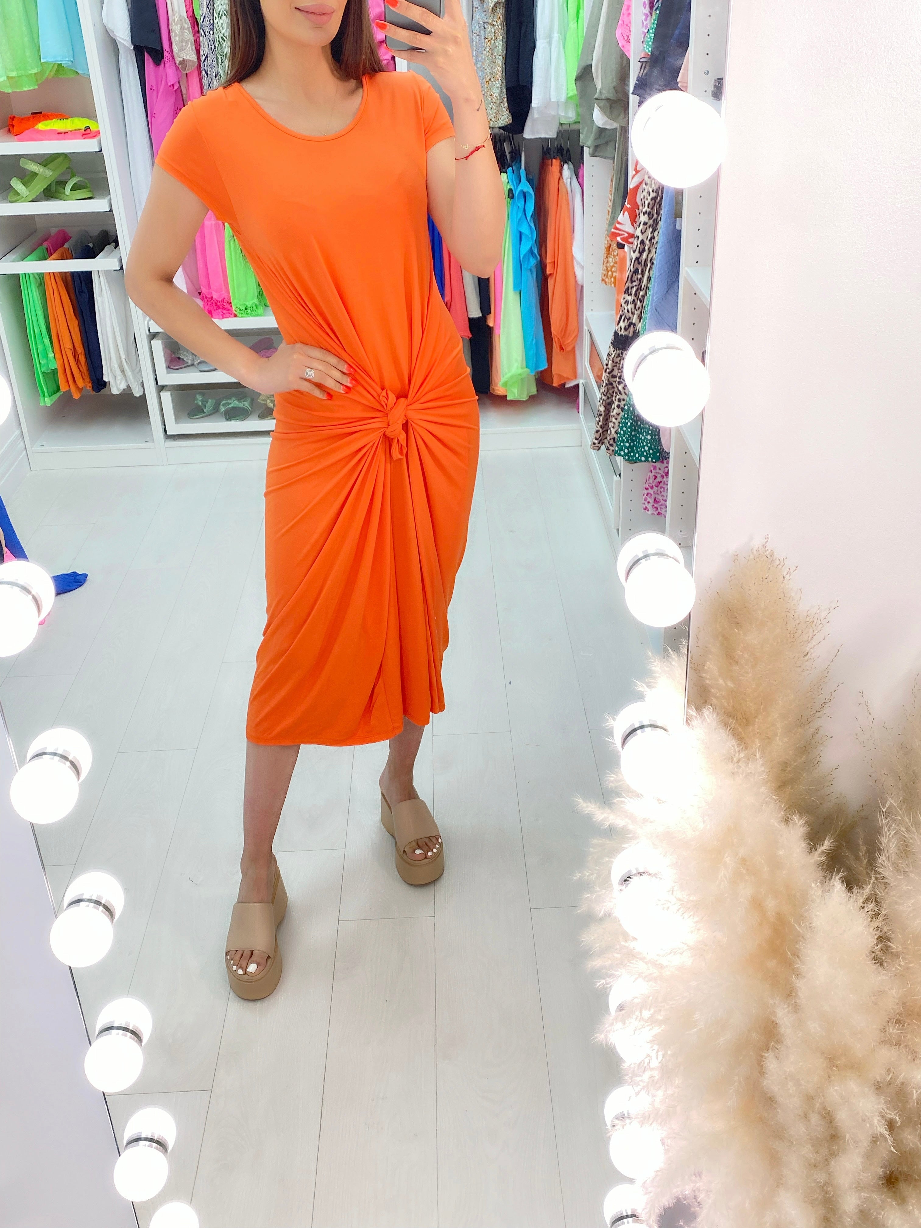 Shiley Oversized Drape Side Tie Knot Plain Dress