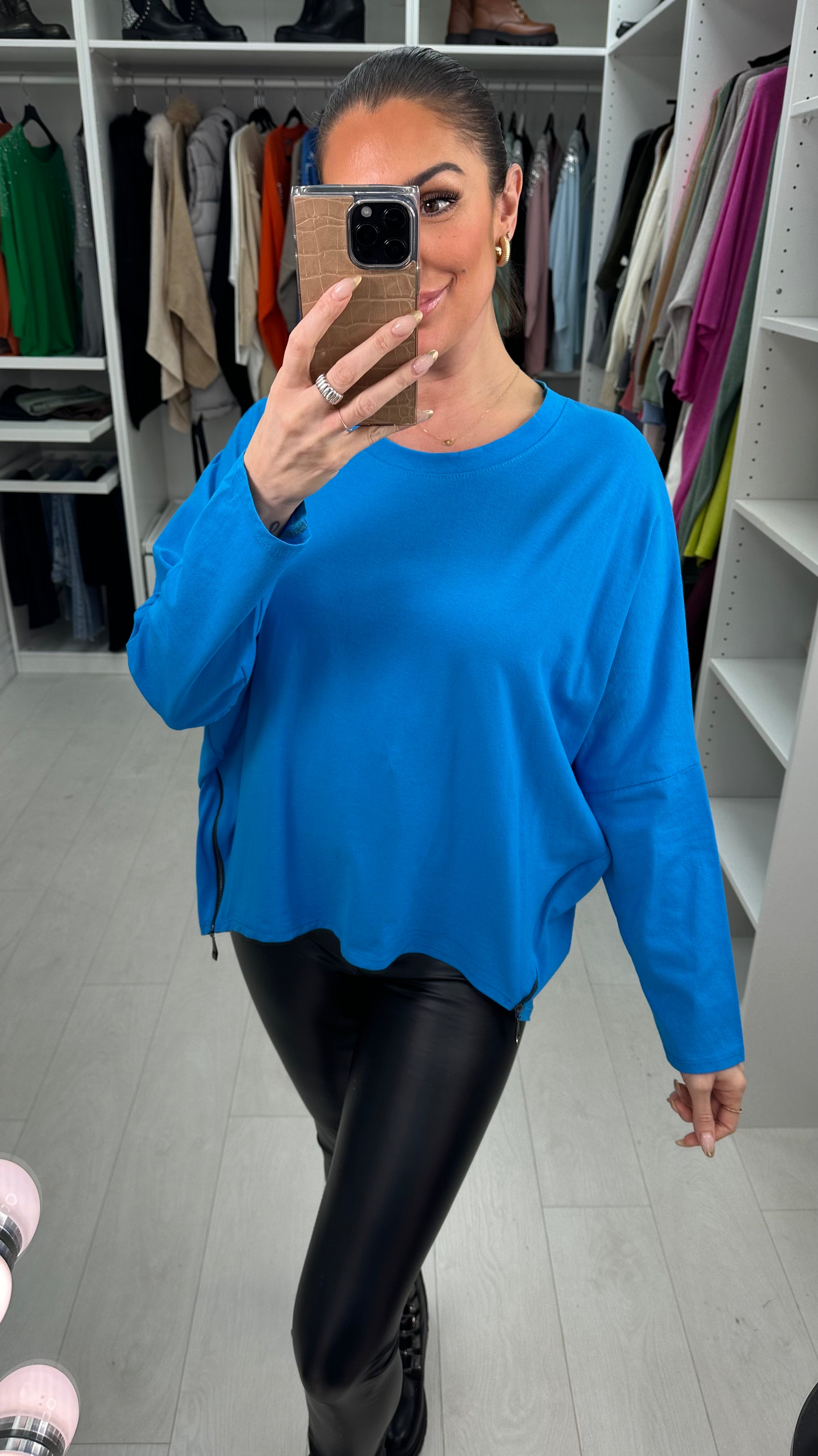 Etta Drop Shoulder Zip Detailed Top