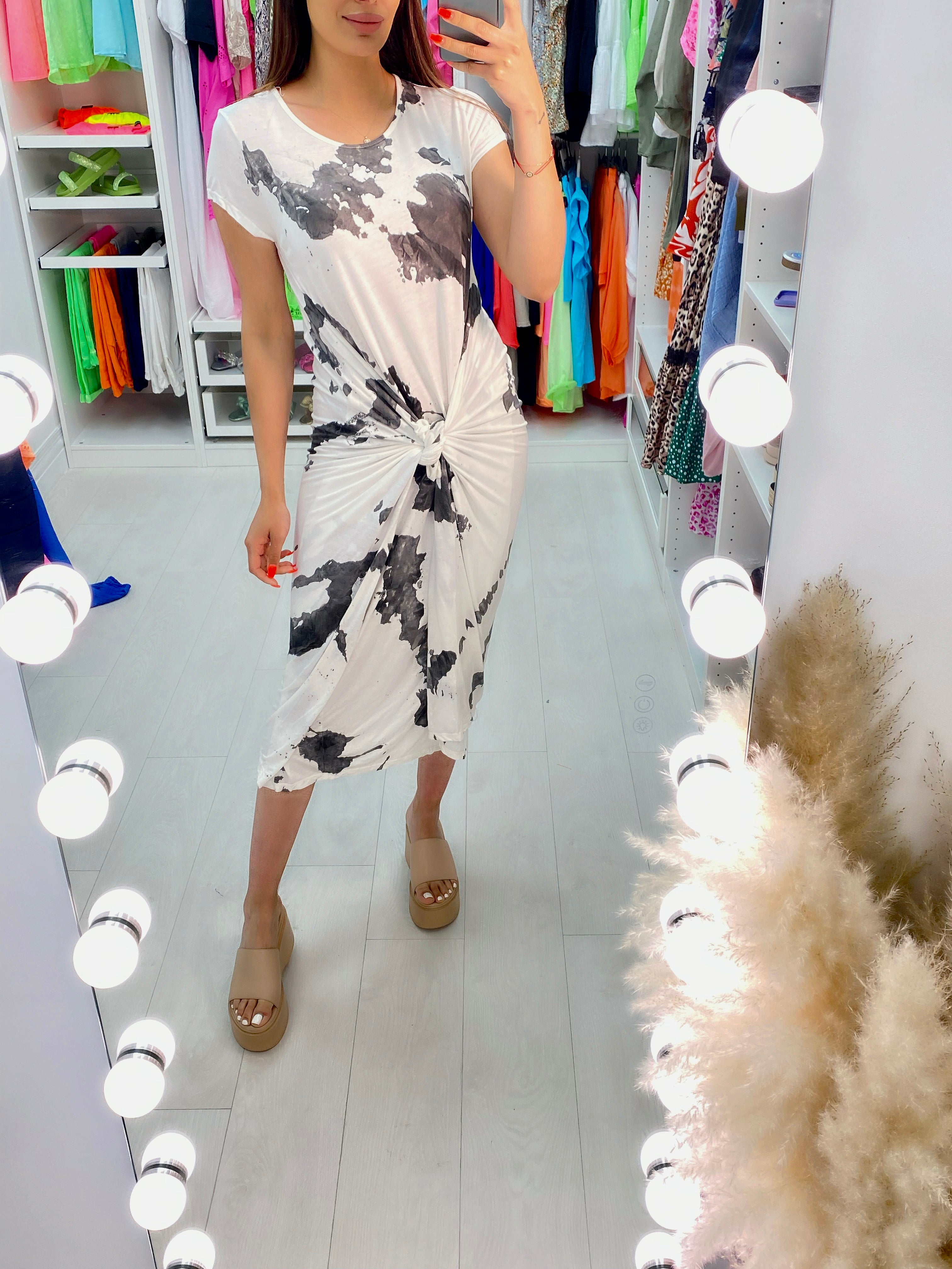 Catissa Marble Print Stretch Dress