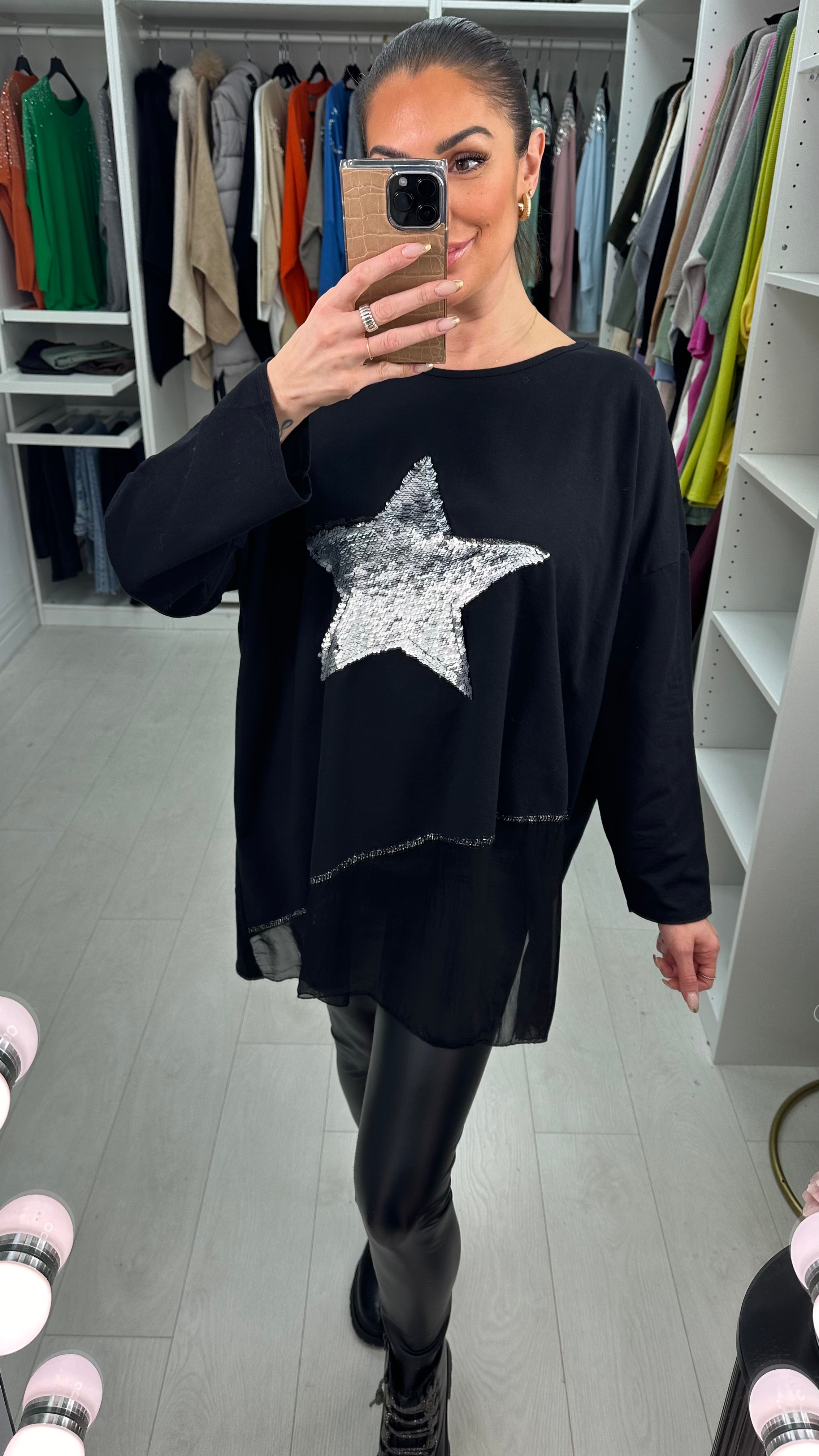 Malin Asymmetric Chiffon Sequin Star Sweatshirt
