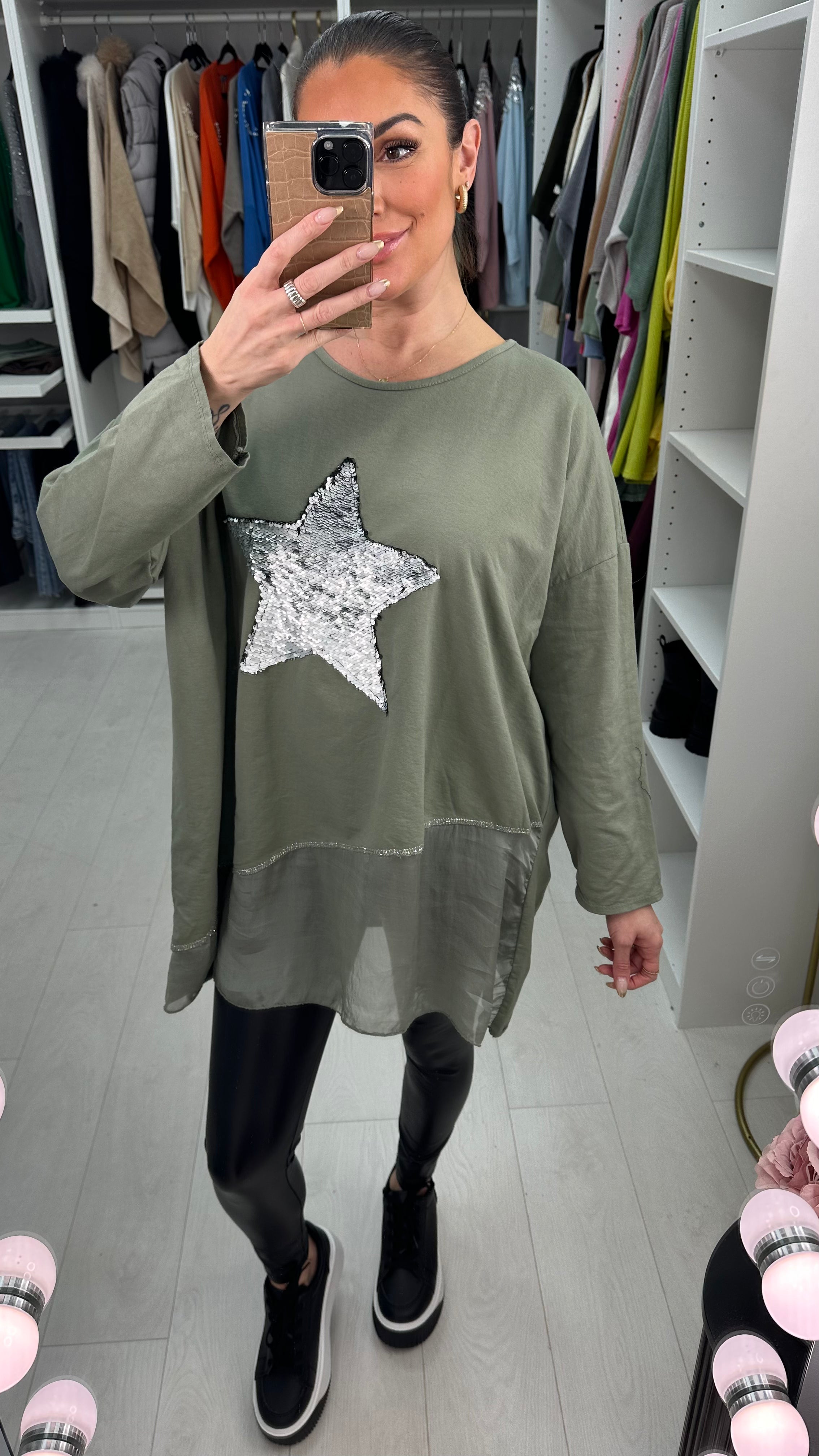 Malin Asymmetric Chiffon Sequin Star Sweatshirt