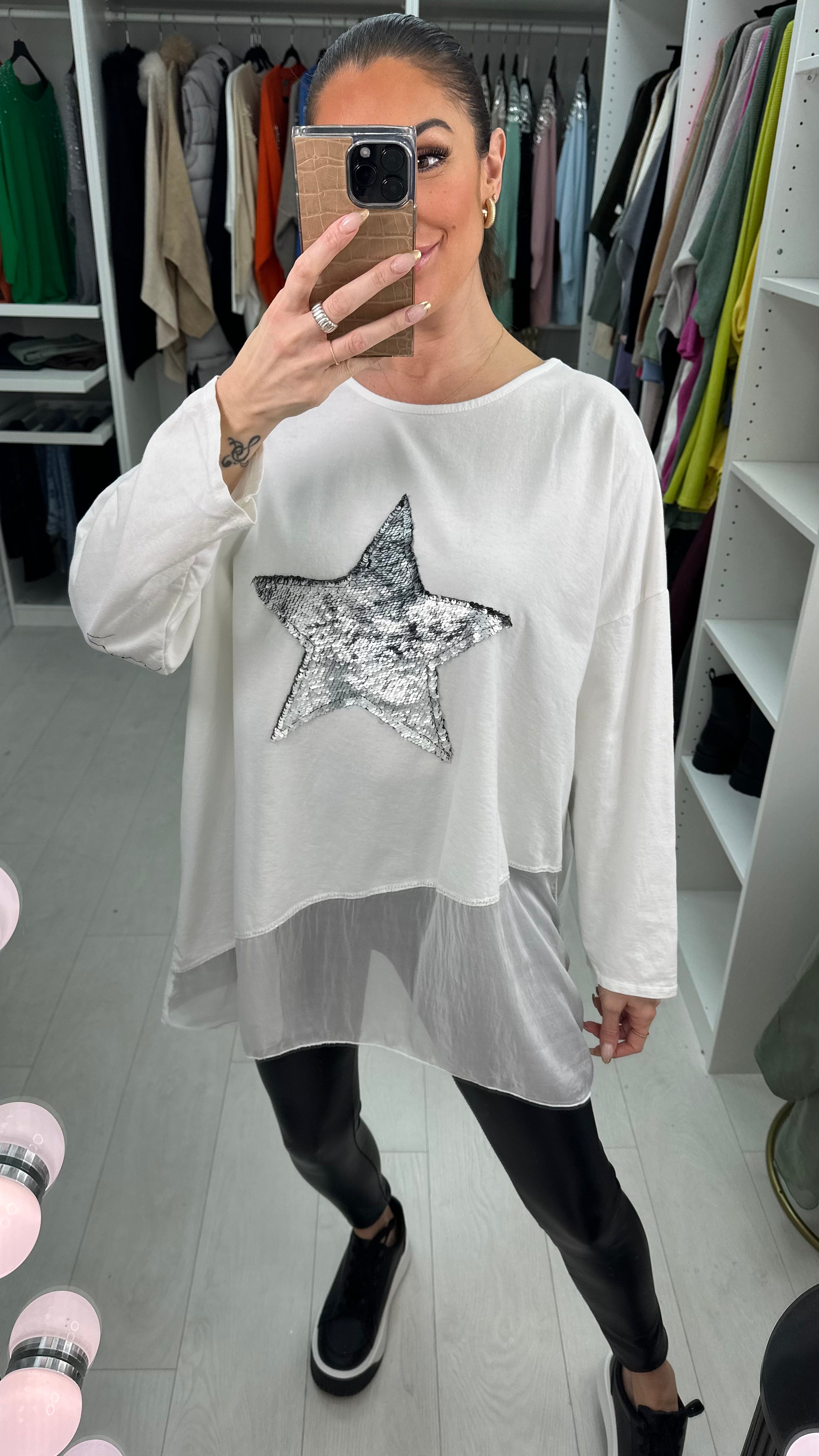 Malin Asymmetric Chiffon Sequin Star Sweatshirt