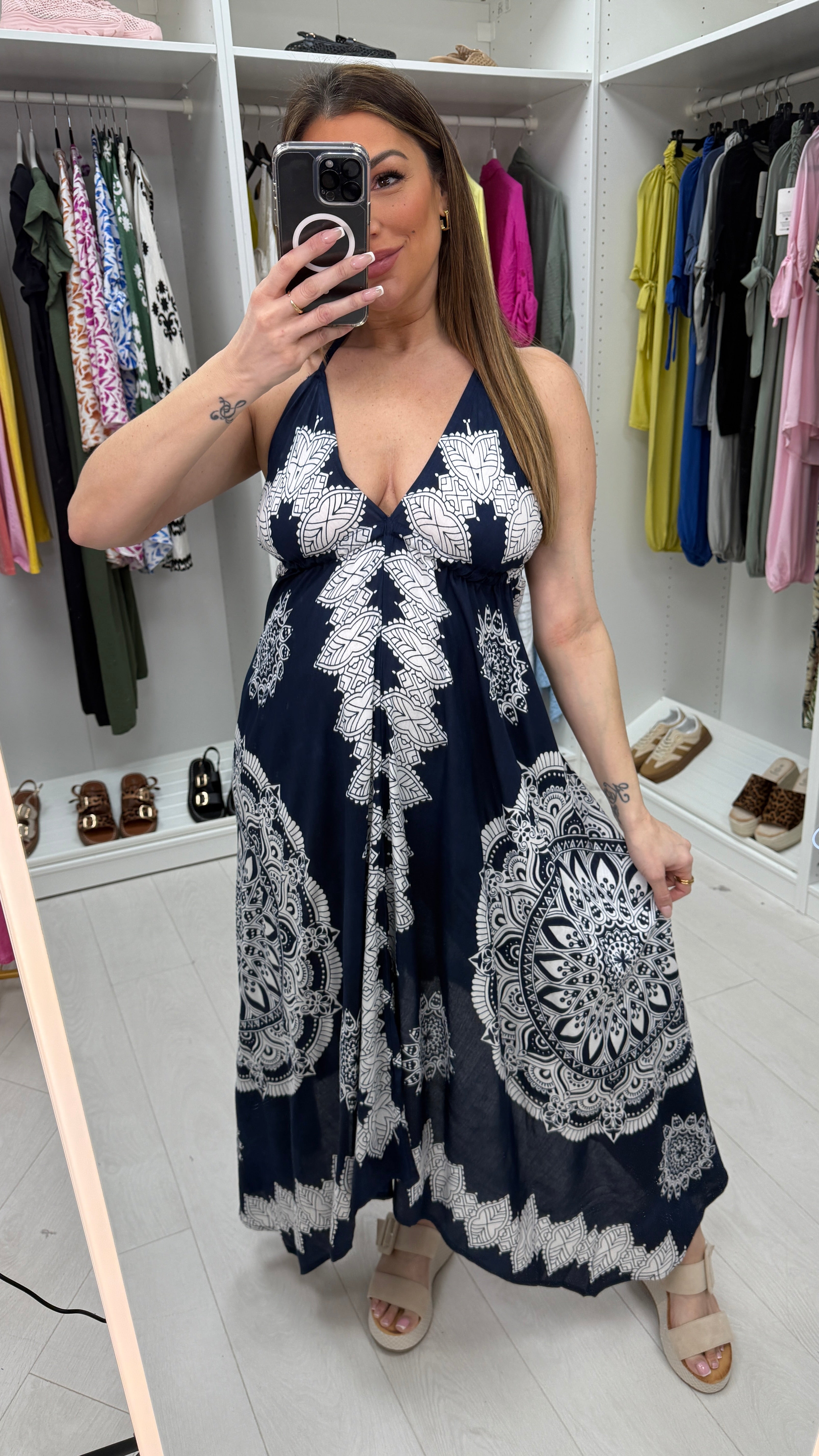 Bobbi Mandala Print Halter Neck Dress