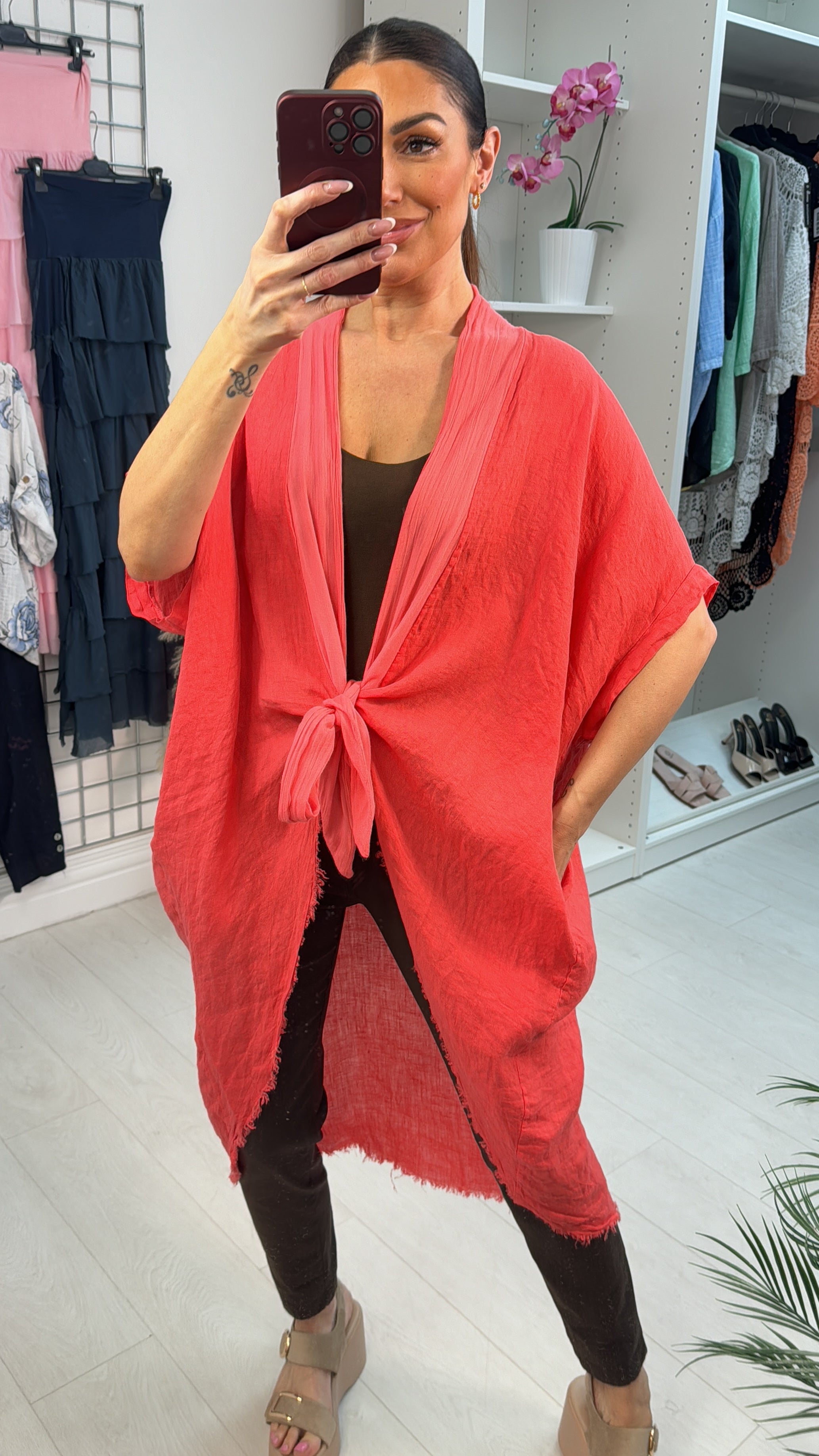 Adelaide Plain Tie Front Oversized Throw Over