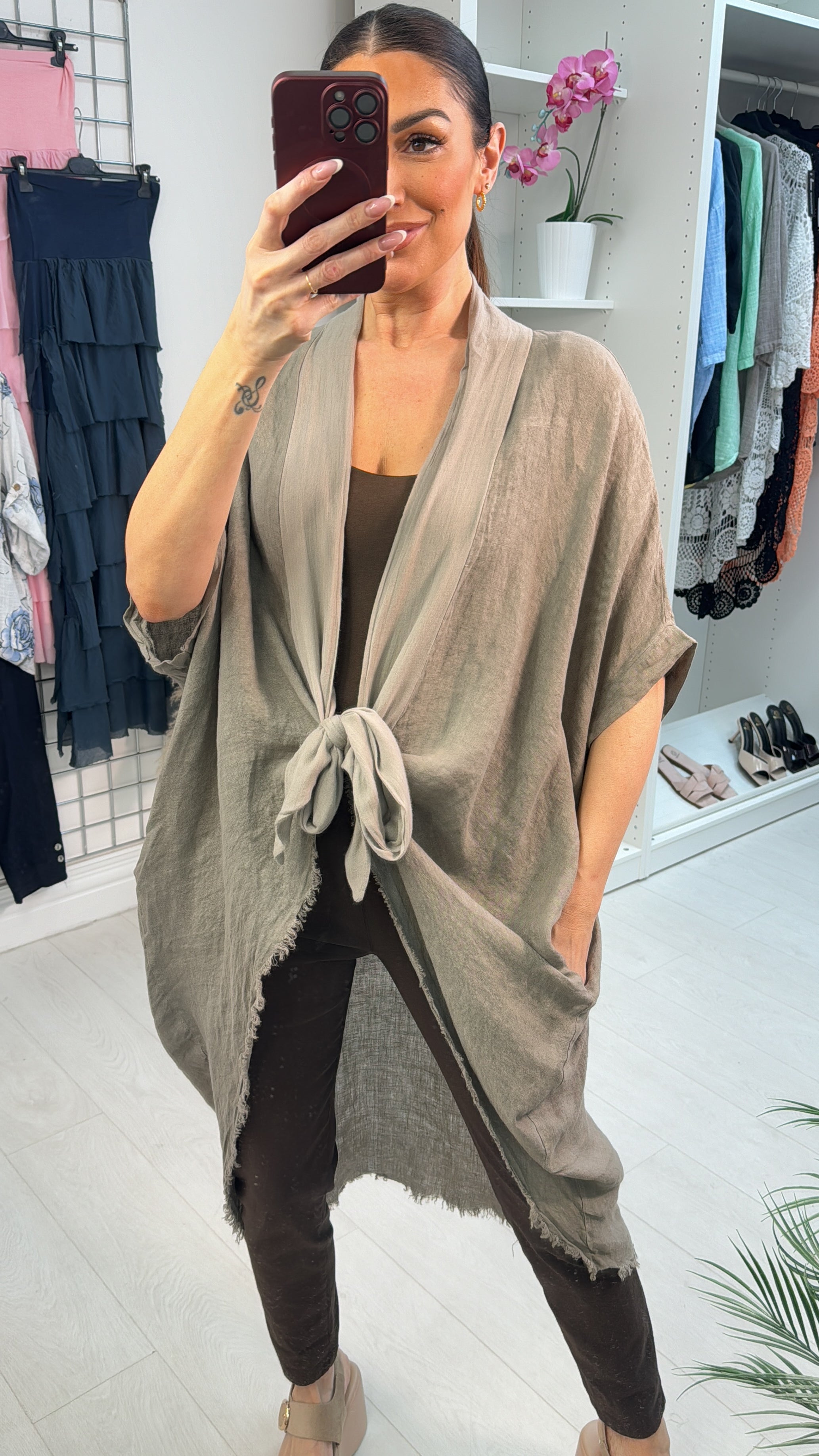 Adelaide Plain Tie Front Oversized Throw Over