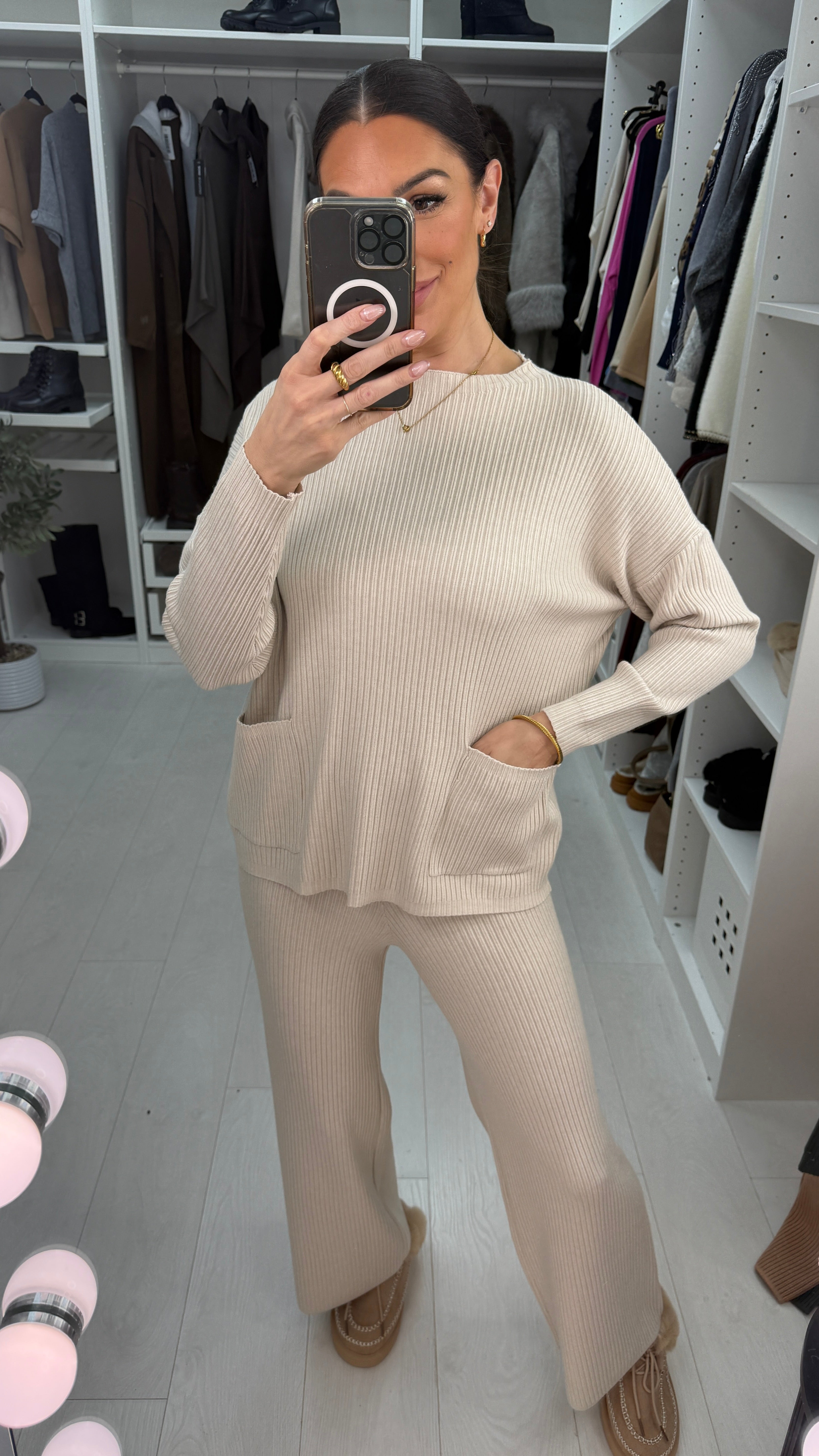 Maisy Plain Pocket Detail Ribbed Loungewear Set