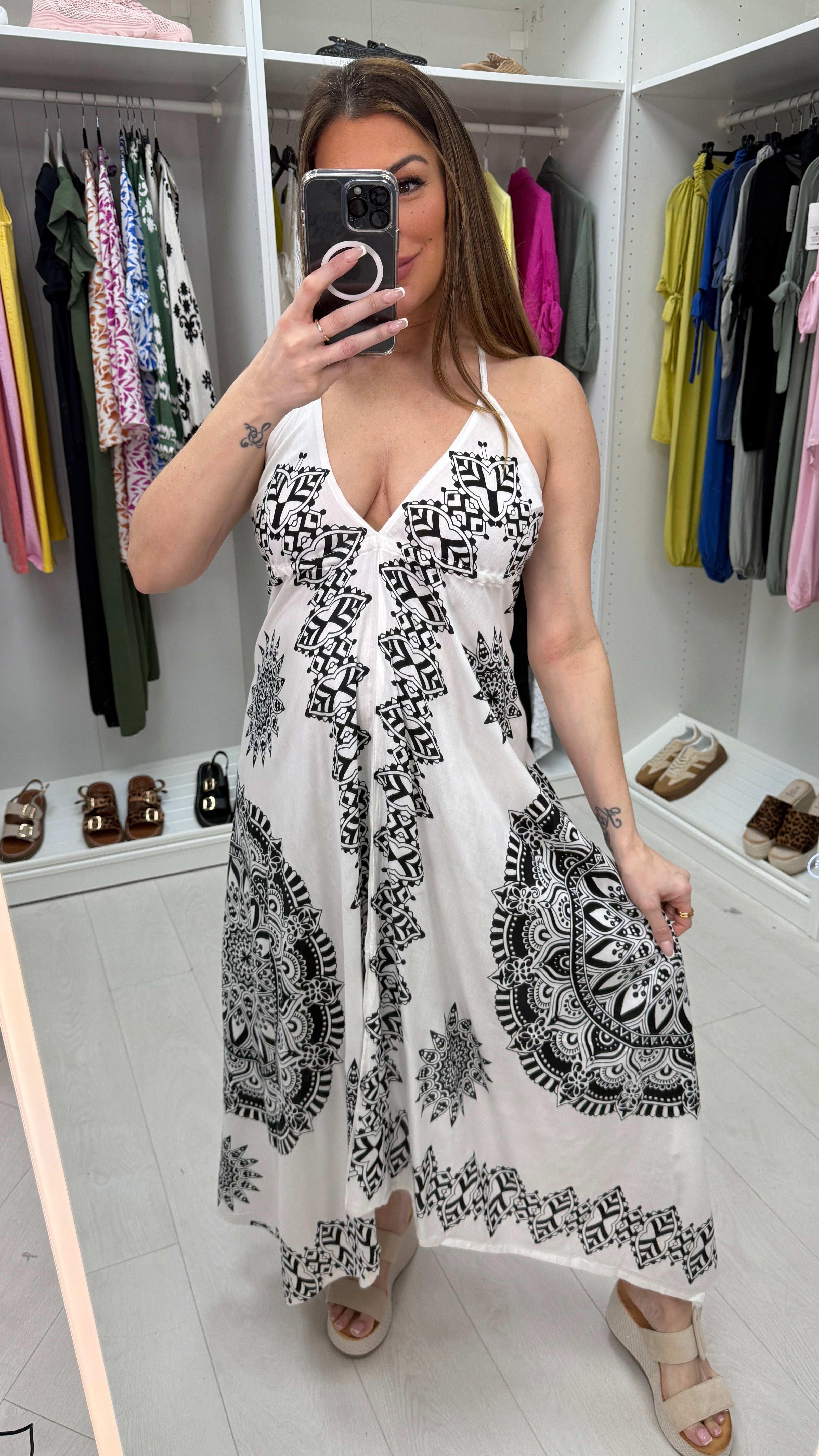 Bobbi Mandala Print Halter Neck Dress