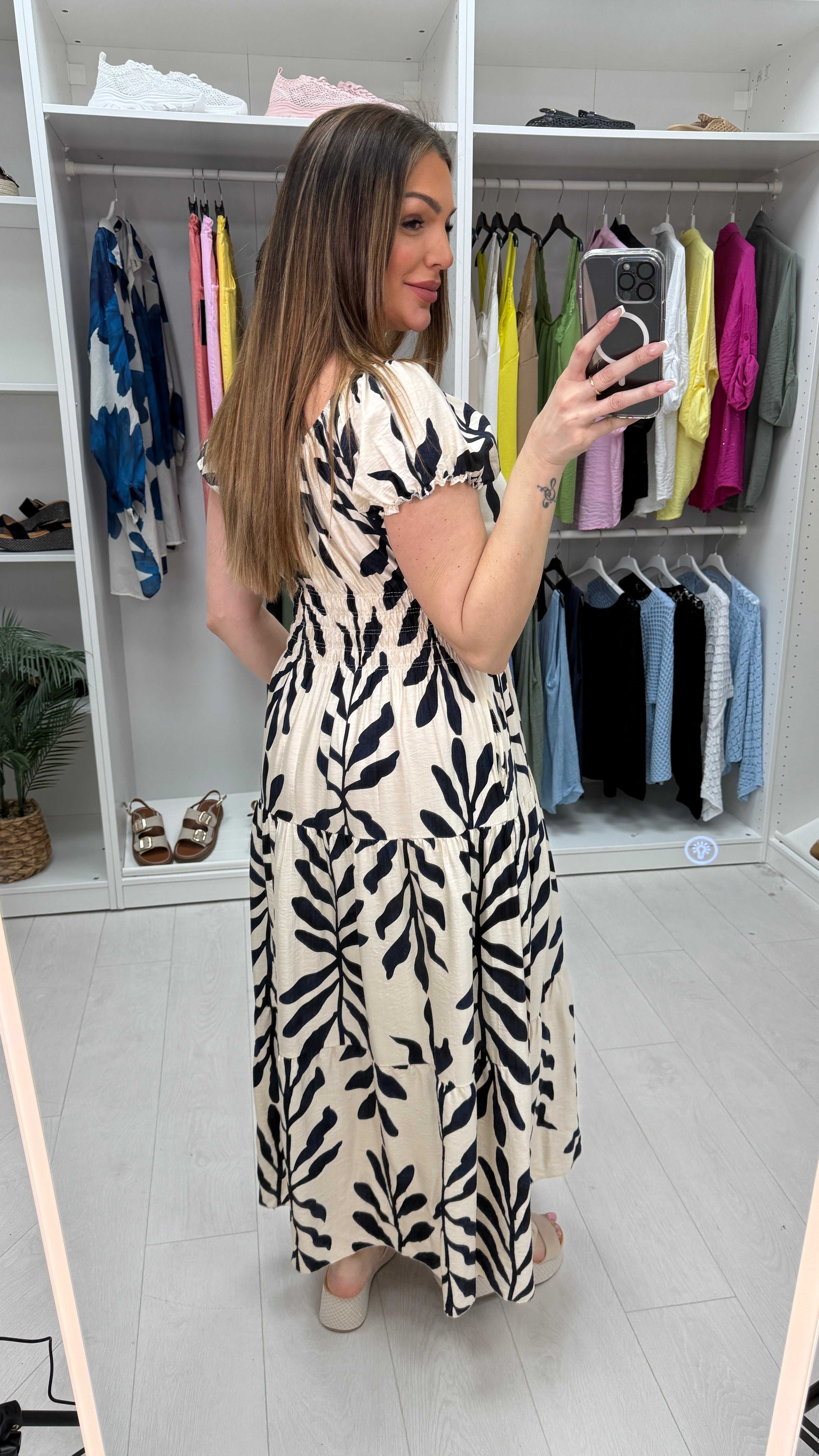 Selena Leaf Print Button Detail Maxi Dress