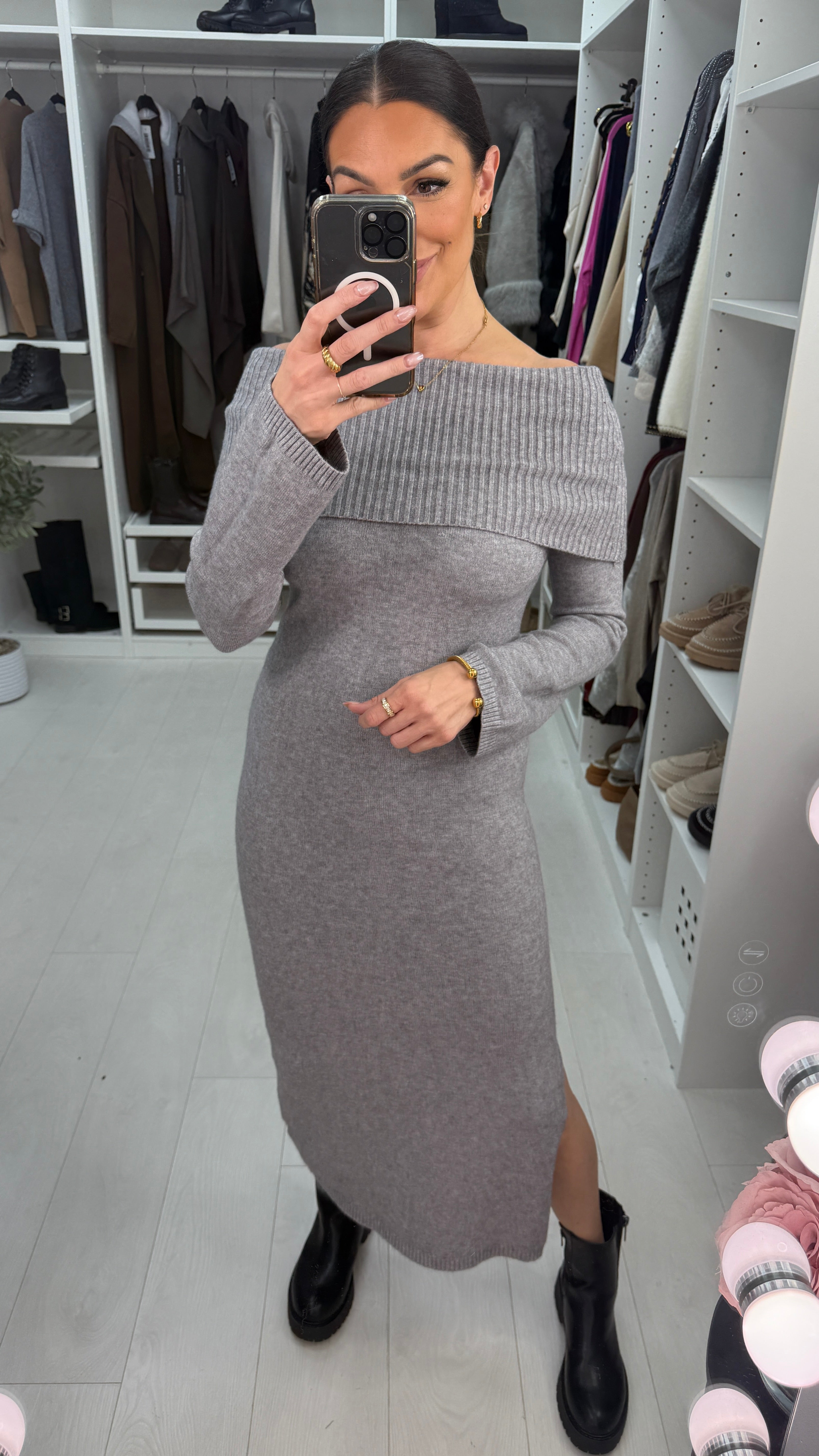 Jessy Plain Bardot Maxi Jumper Dress