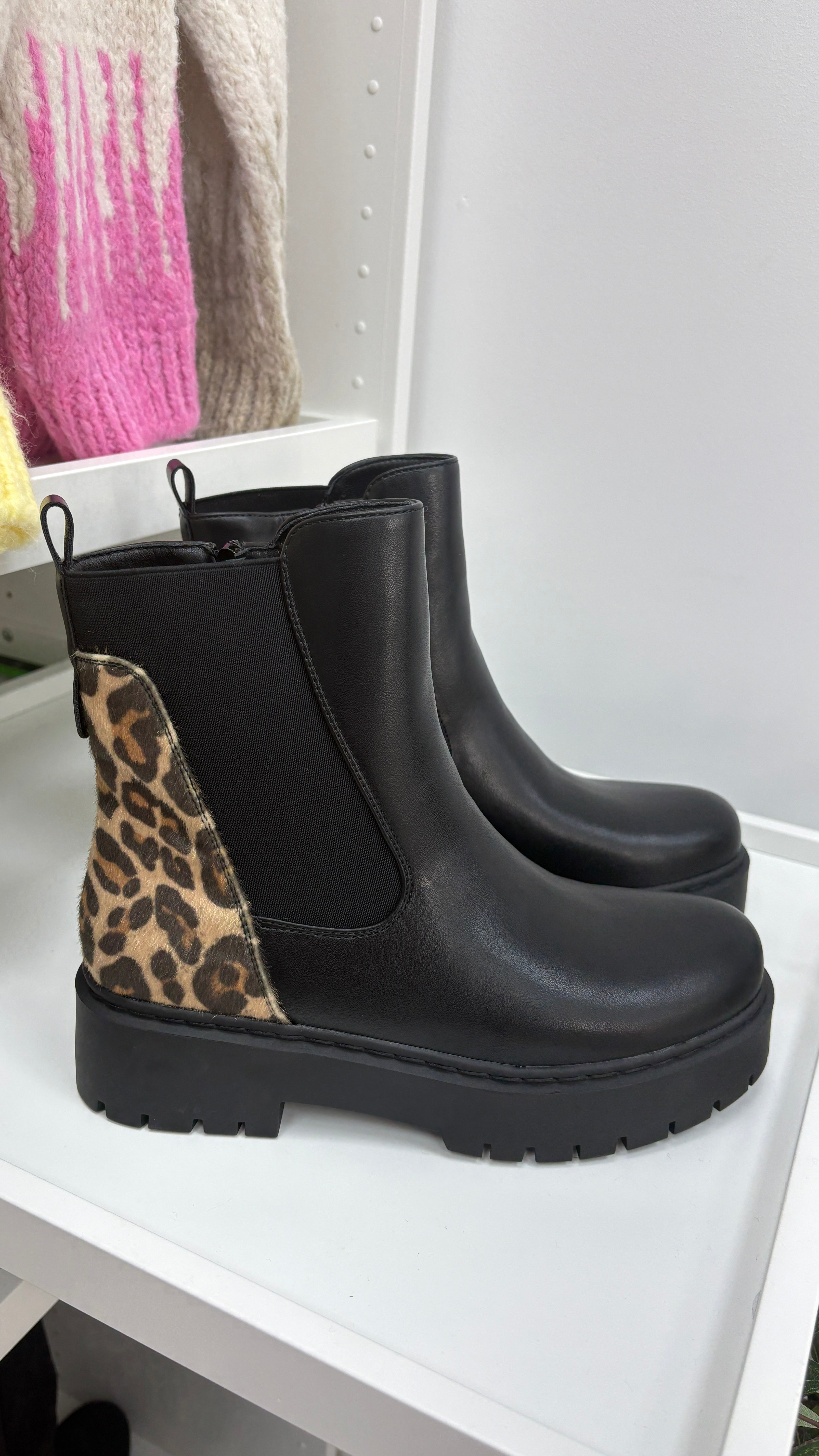 Michella Leopard Print Panel Chelsea Boots