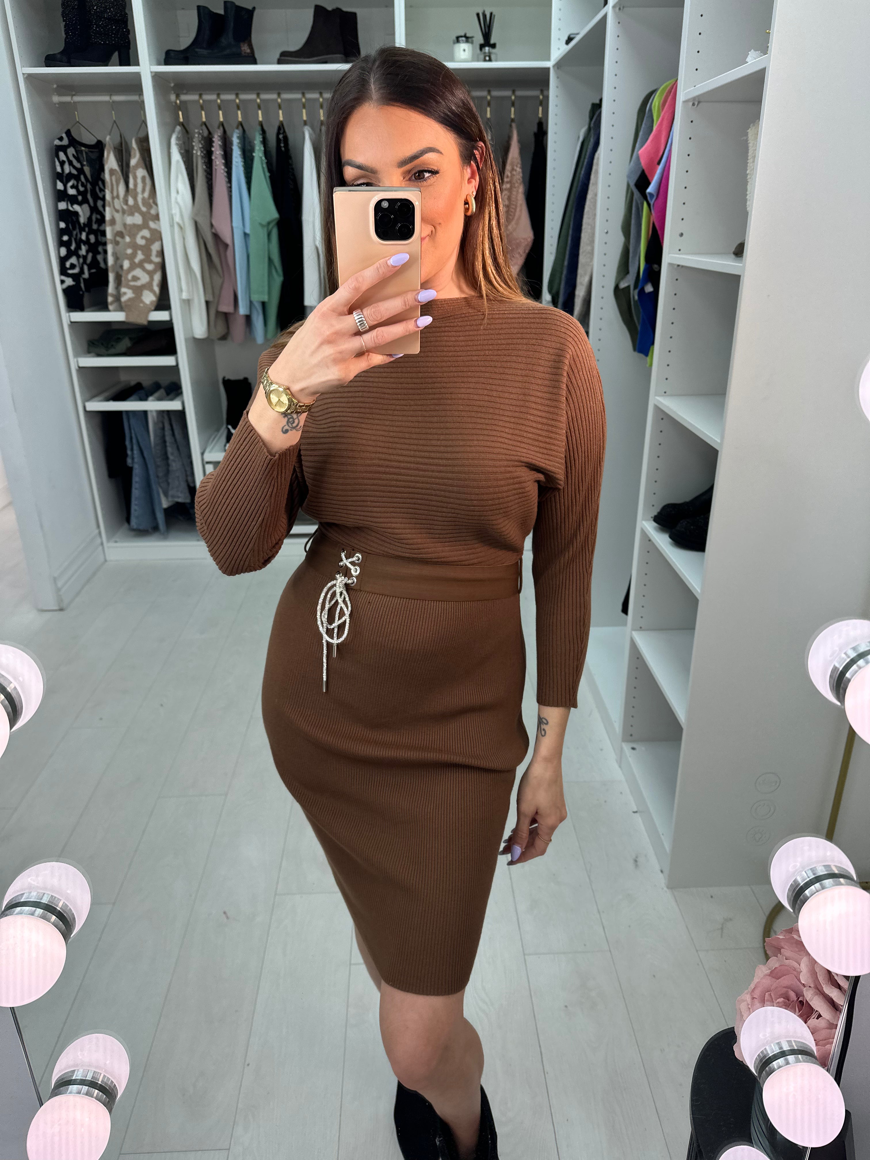 Toya Rib Knit Belted Jumper Dress