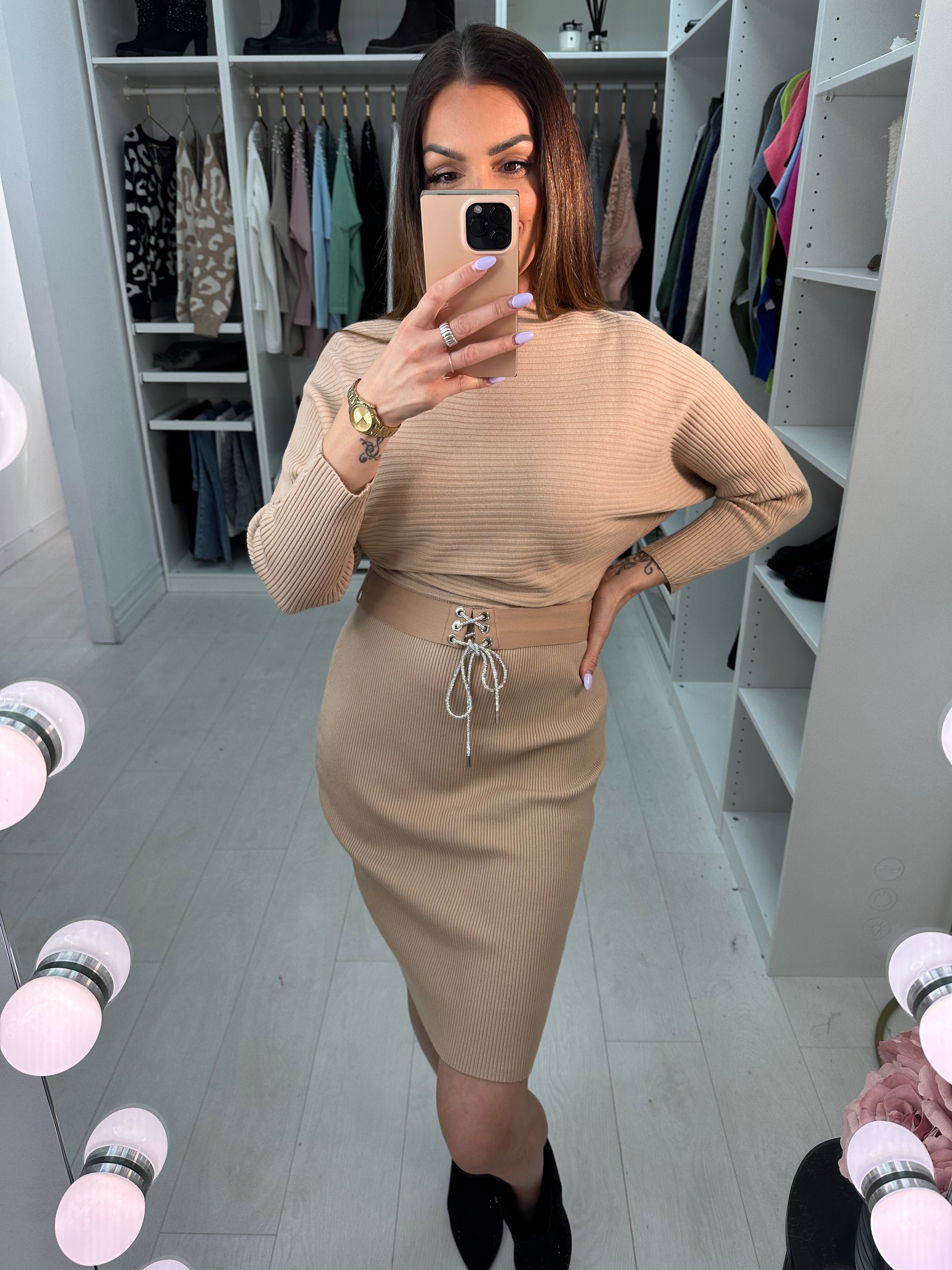 Toya Rib Knit Belted Jumper Dress