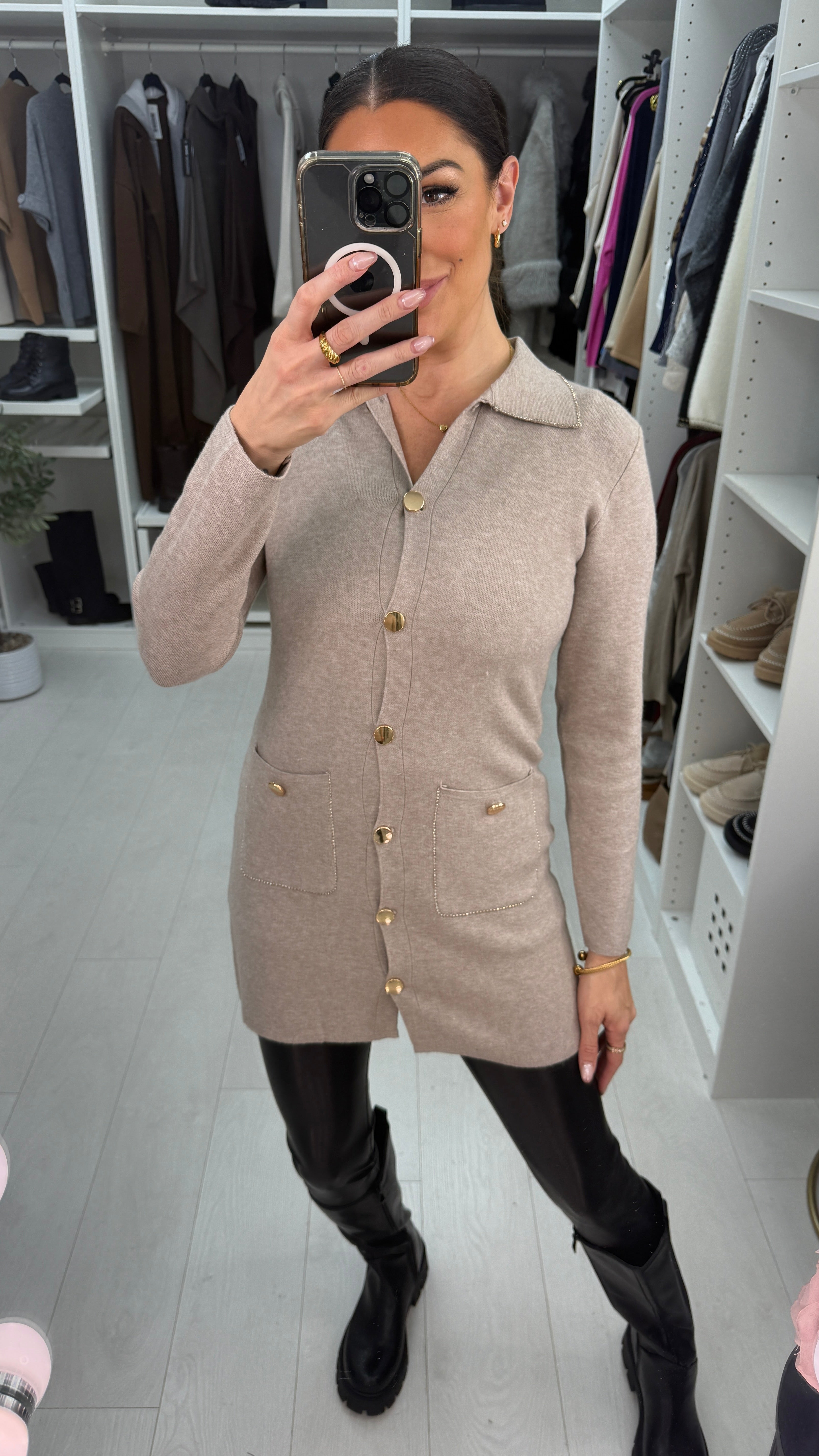 Zosie Button & Diamante Embellished Longline Cardigan