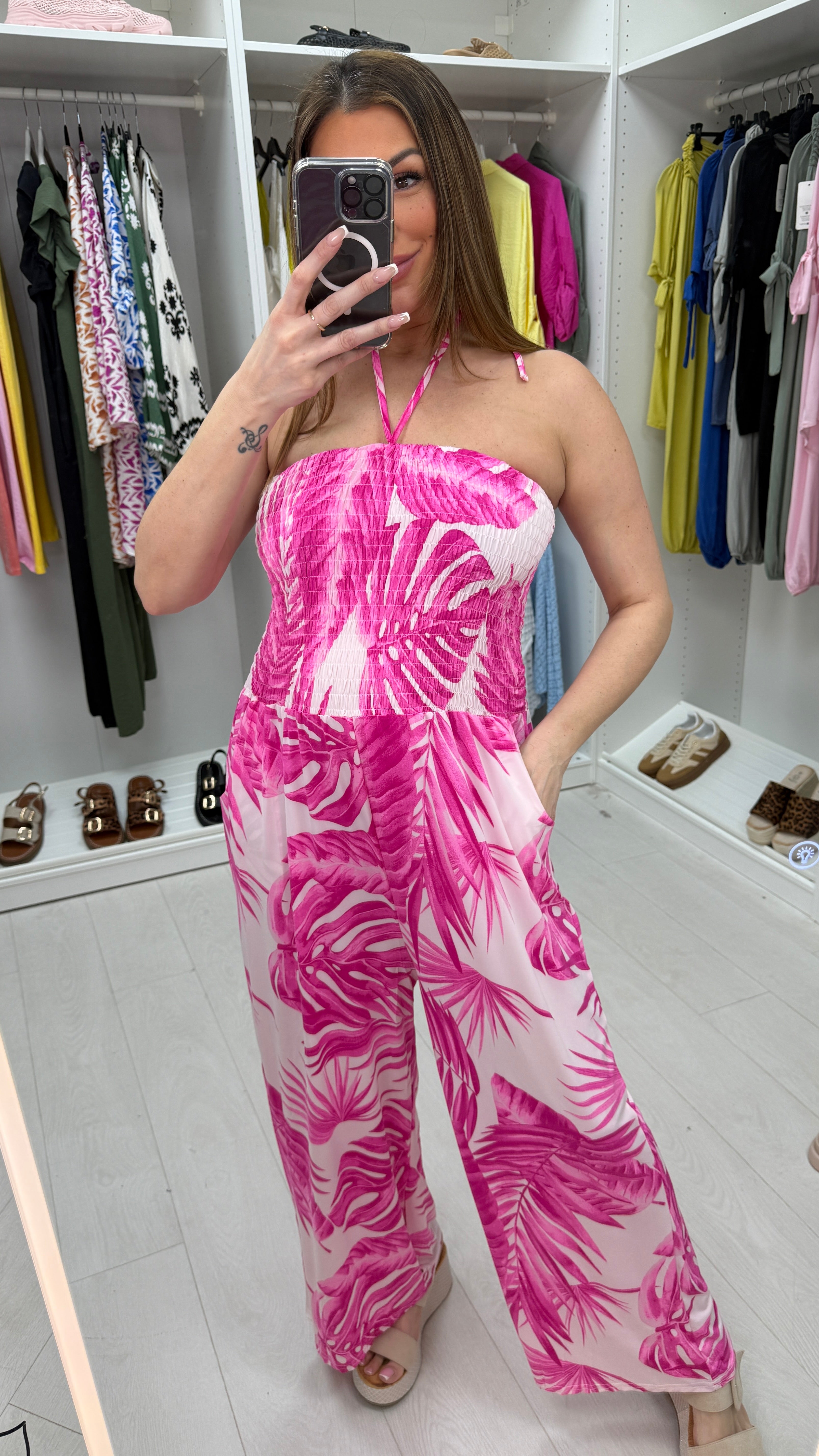 Sacha Leaf Print Elasticated Bust Magic Jumpsuit