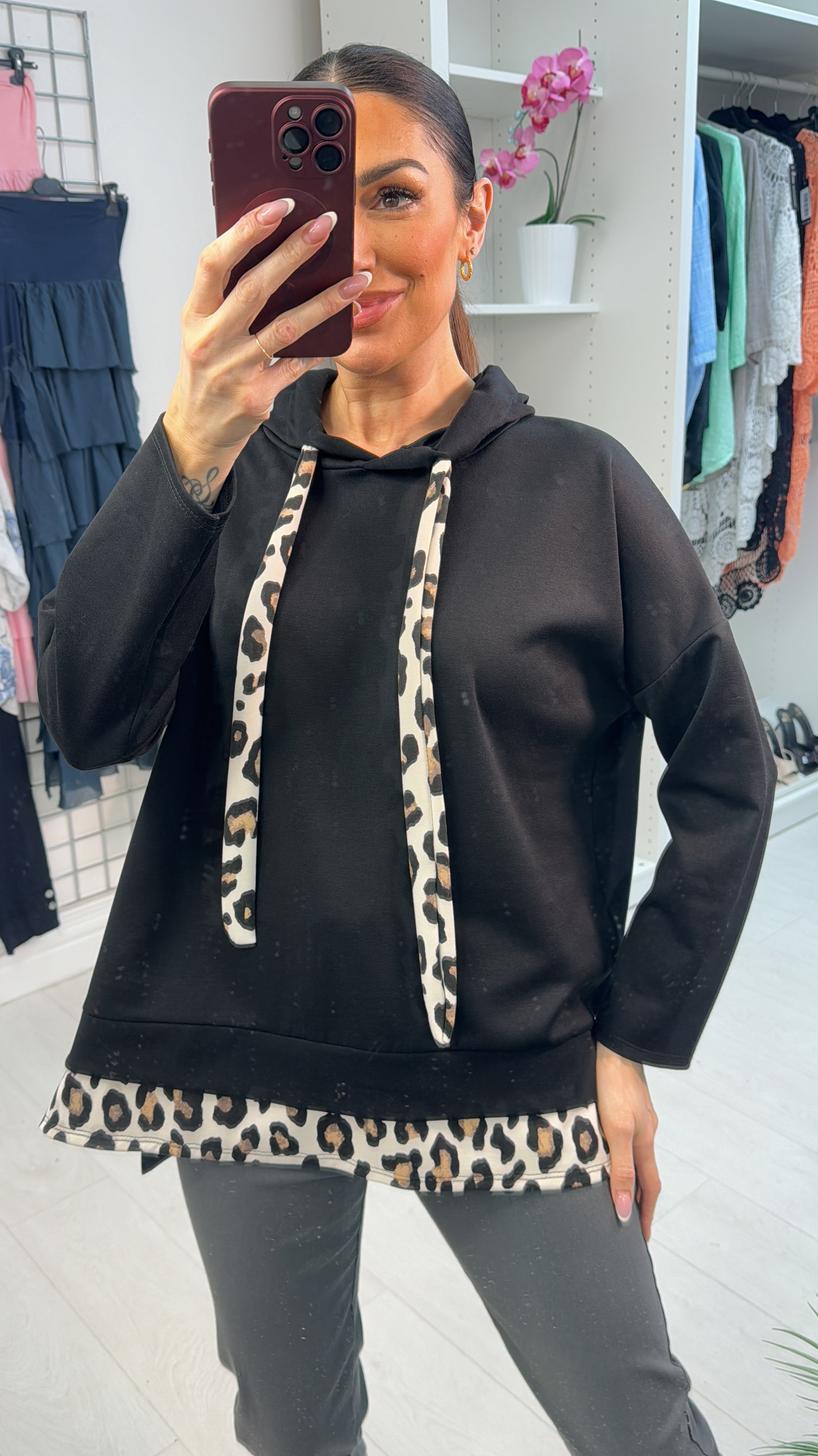 Tensa Leopard Trim Scuba Sweatshirt