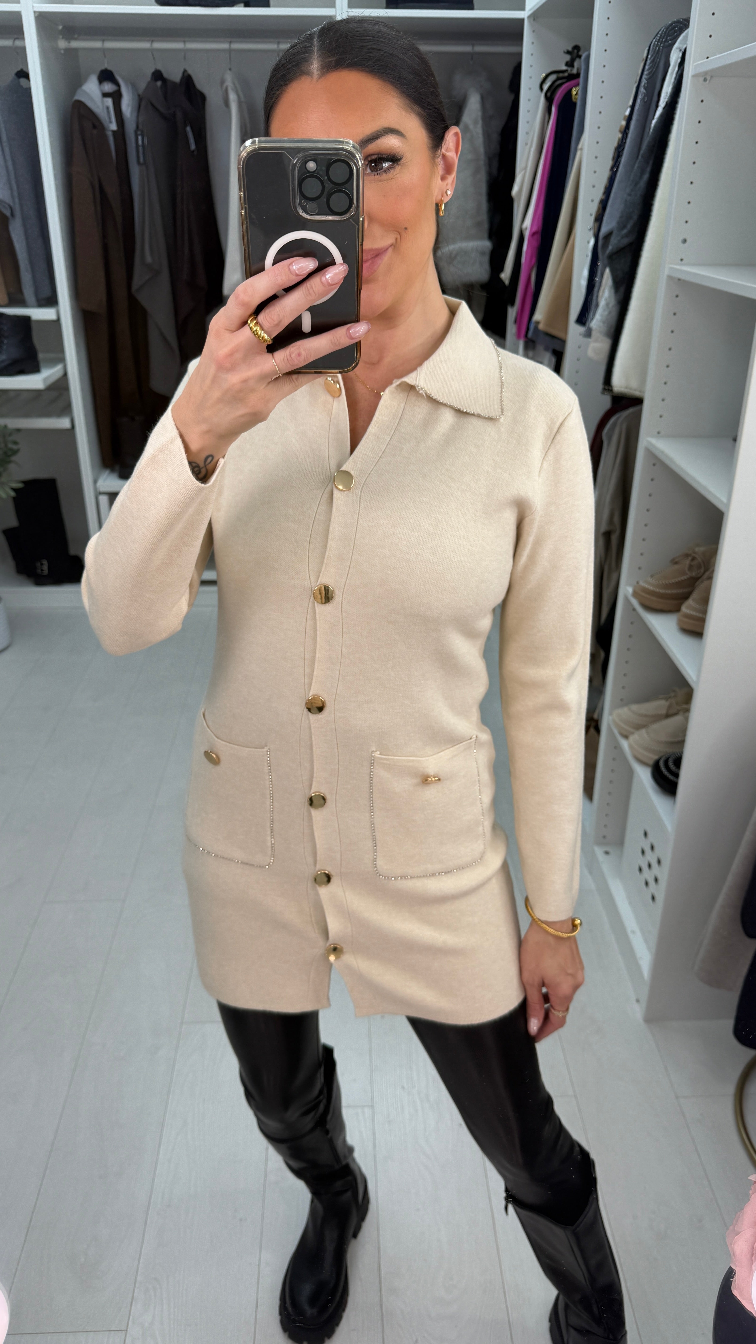 Zosie Button & Diamante Embellished Longline Cardigan