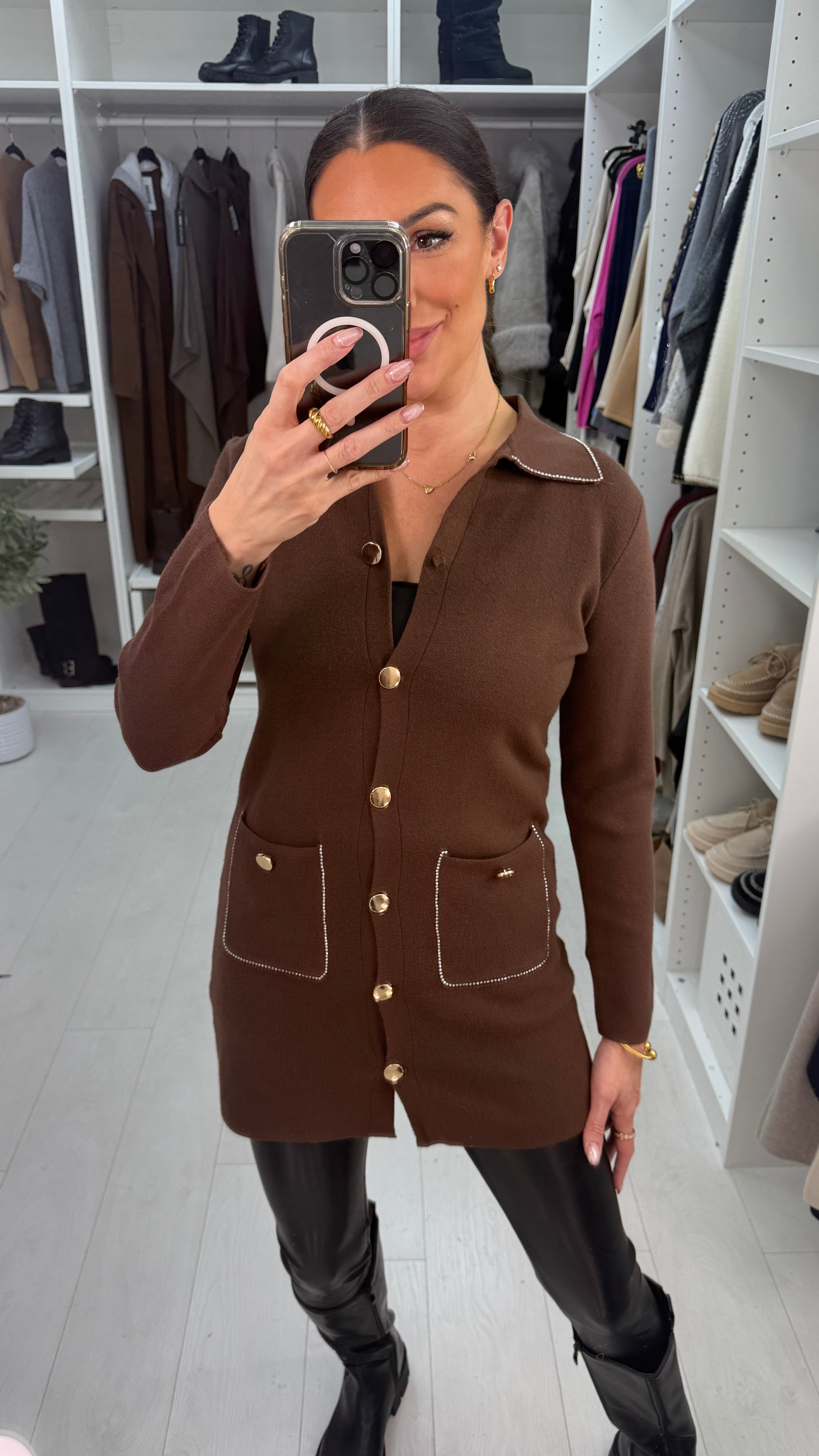 Zosie Button & Diamante Embellished Longline Cardigan