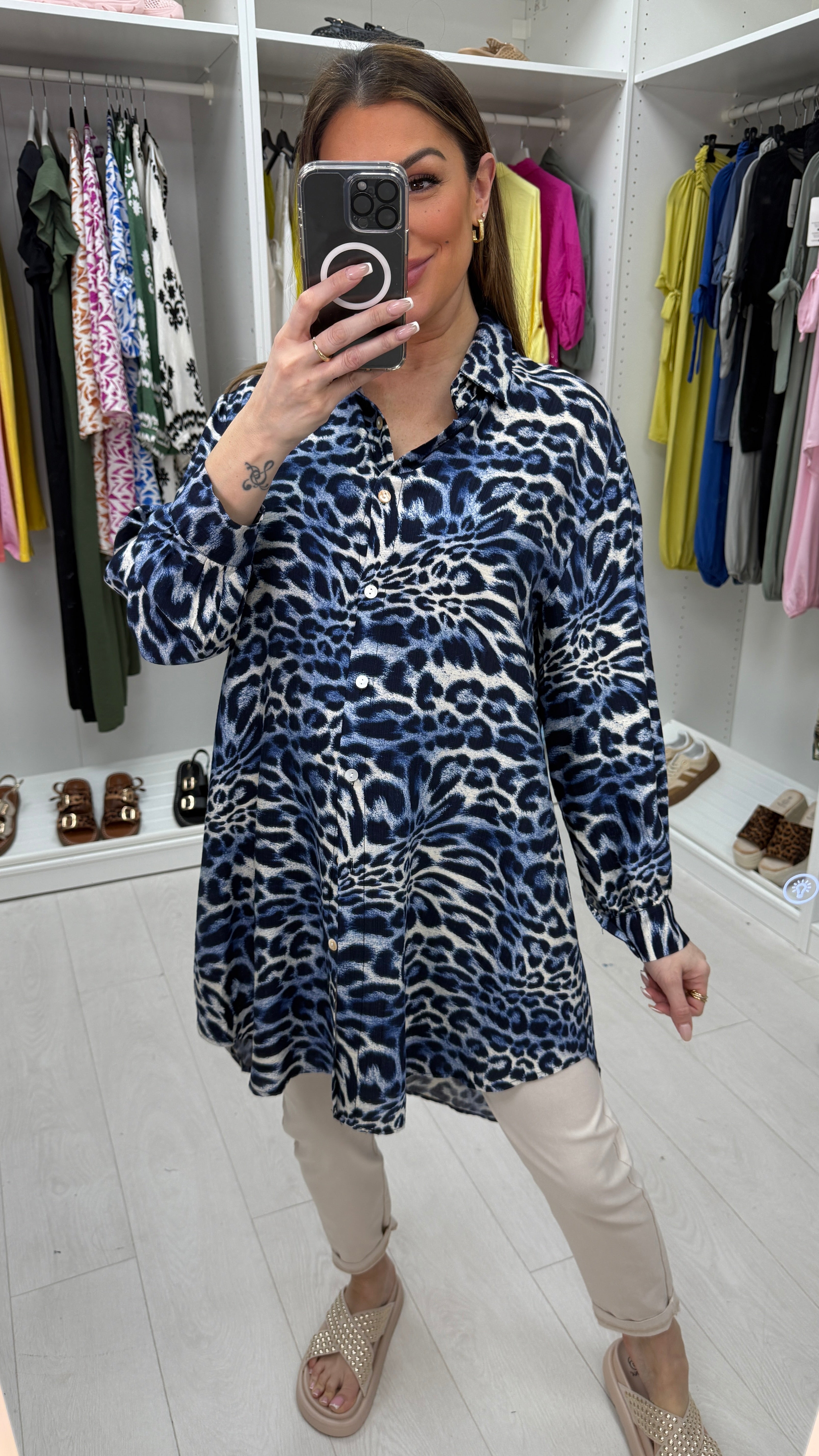 Judith Leopard Print Oversized Dipped Hem Shirt