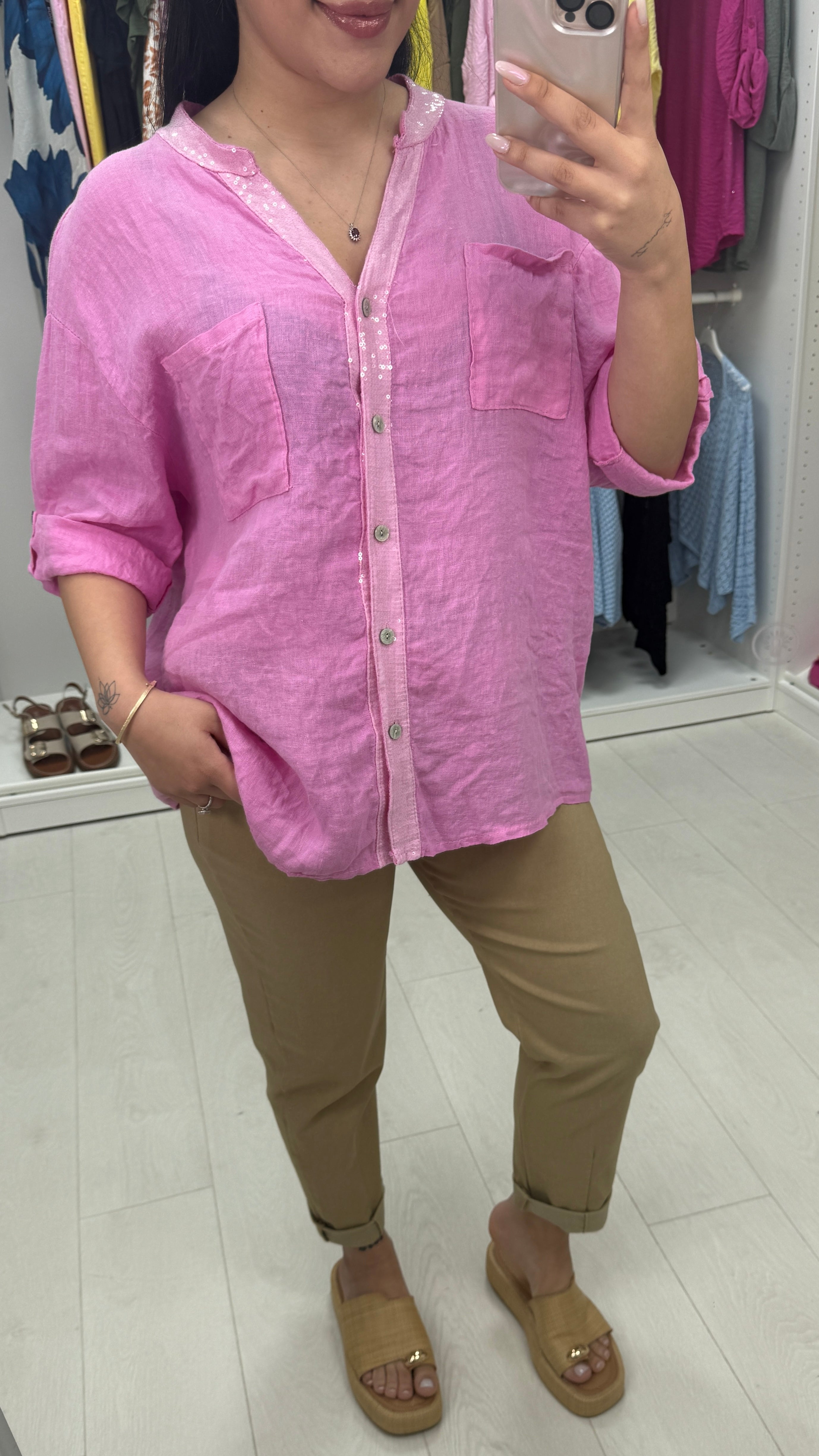 Zakiya Crochet Detail Linen Shirt