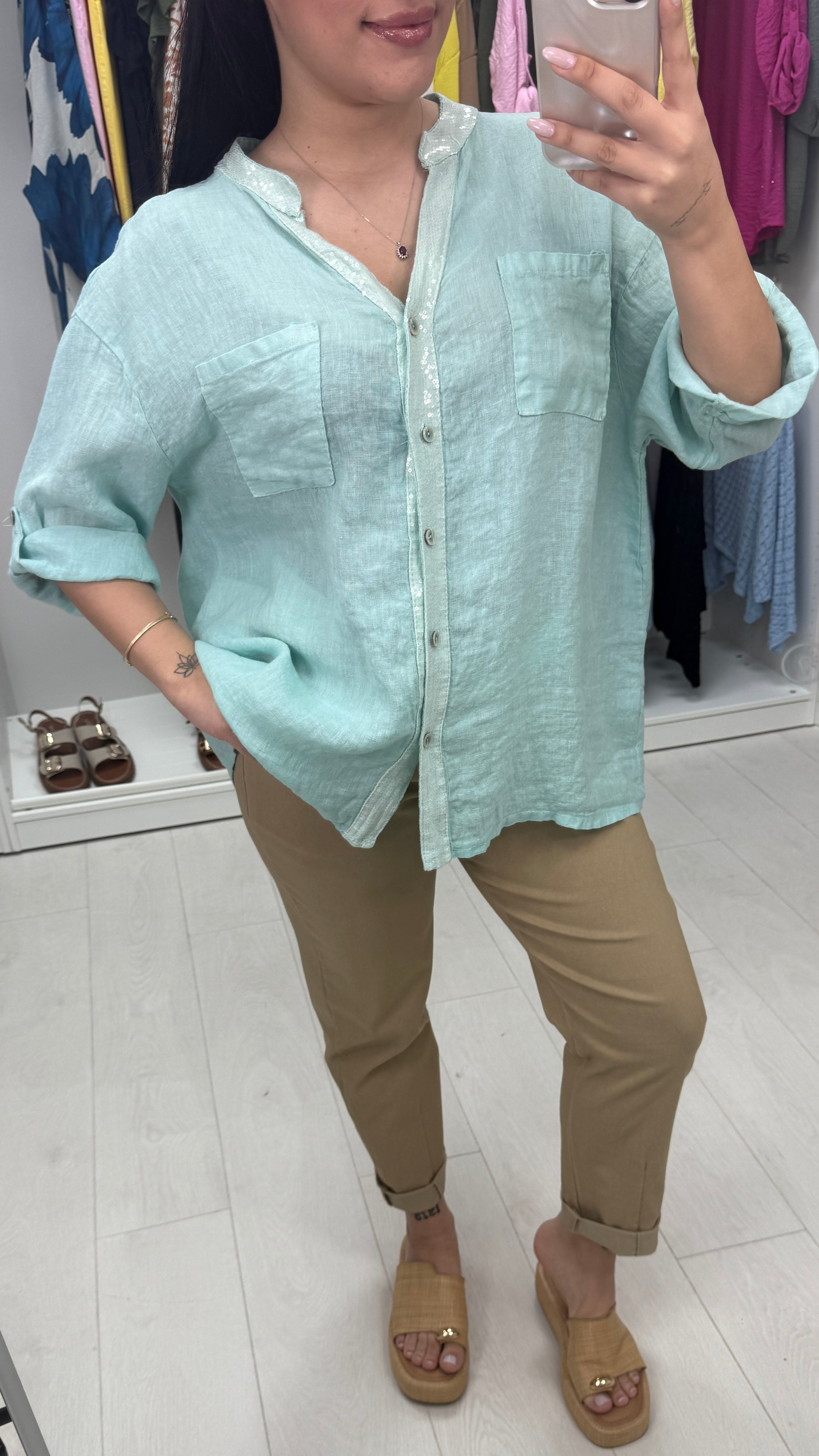 Zakiya Crochet Detail Linen Shirt