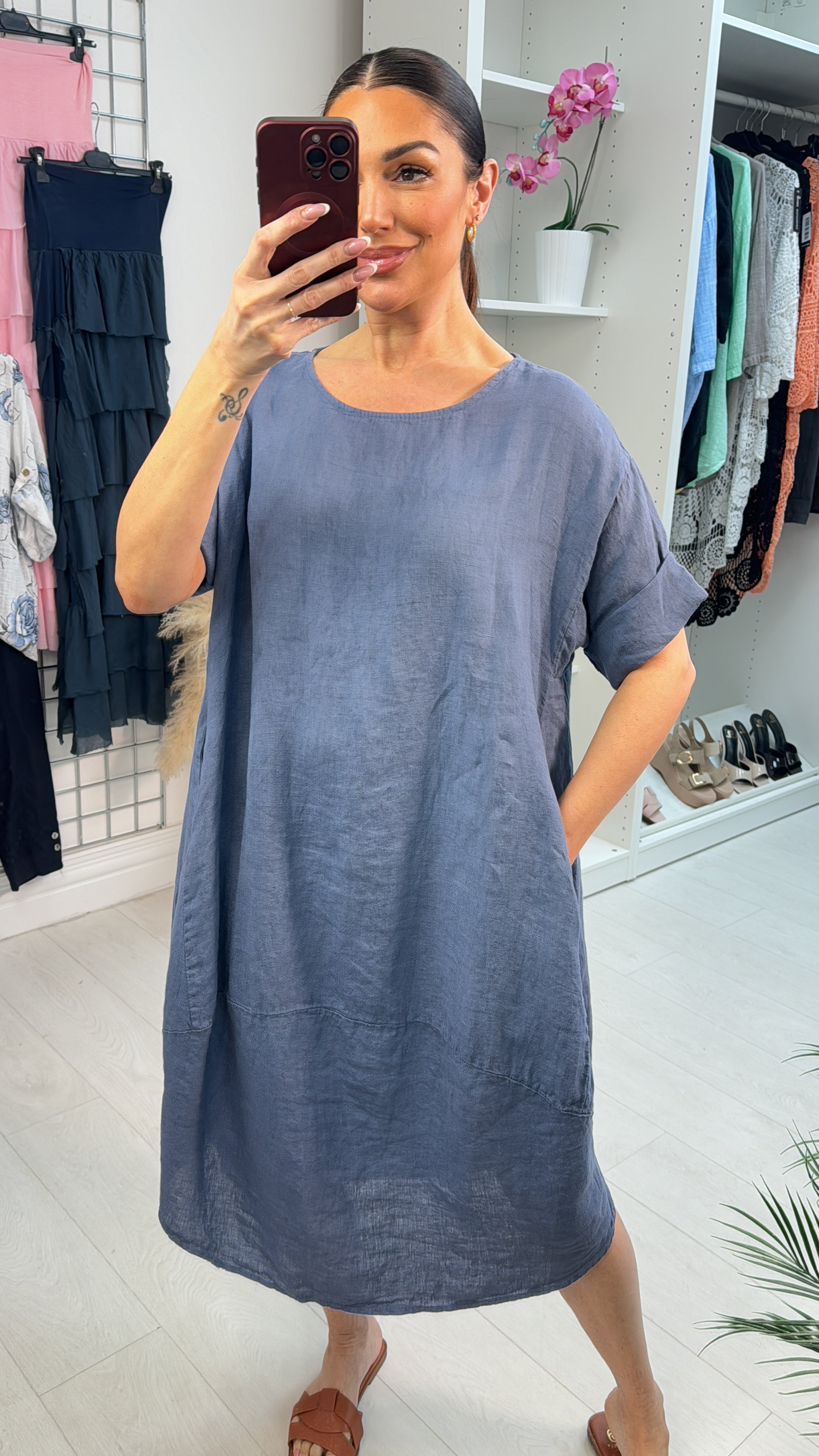 Lullah Plain Loose Fit Linen Maxi Dress