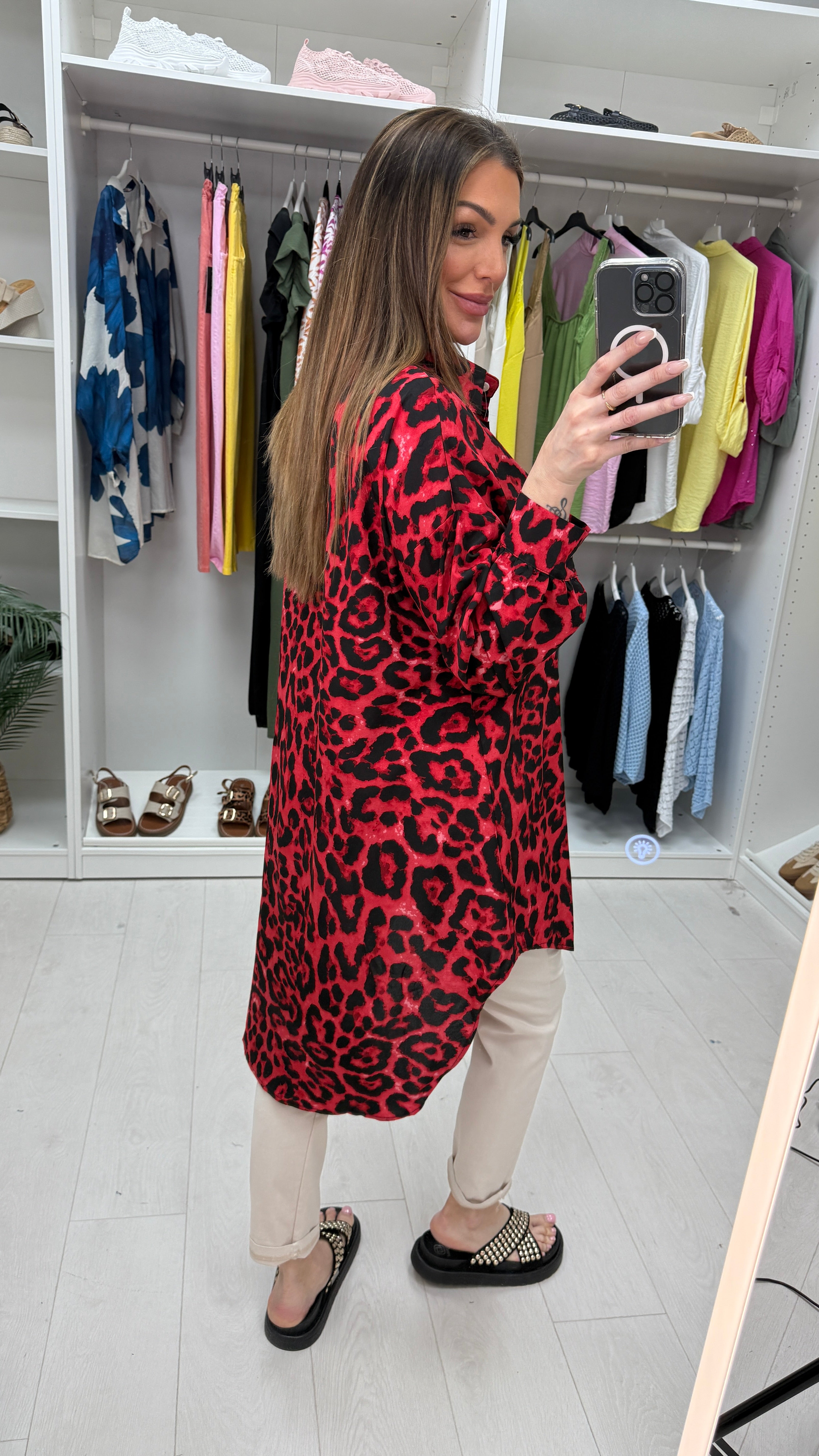 Celia Leopard Print Oversized Longline Shirt