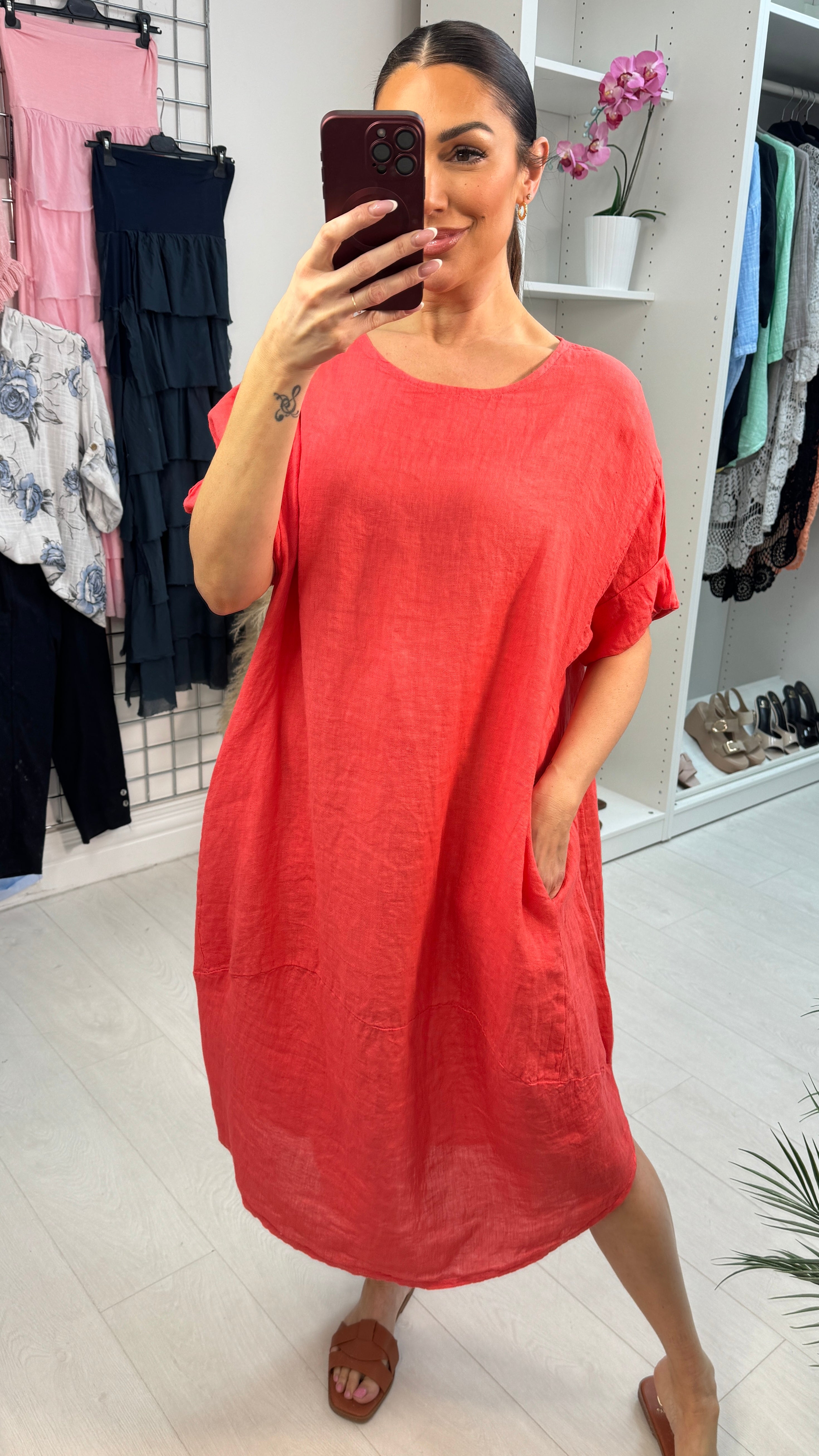 Lullah Plain Loose Fit Linen Maxi Dress