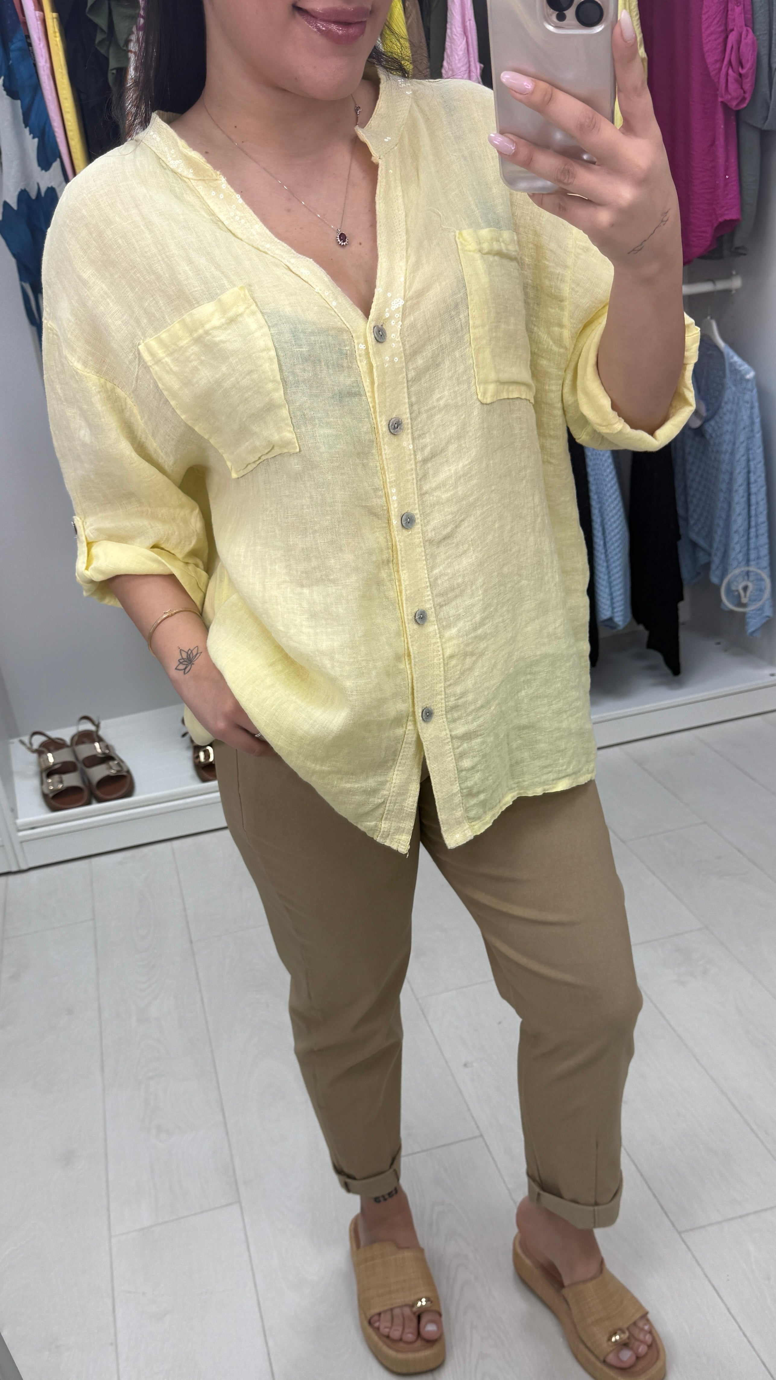 Zakiya Crochet Detail Linen Shirt