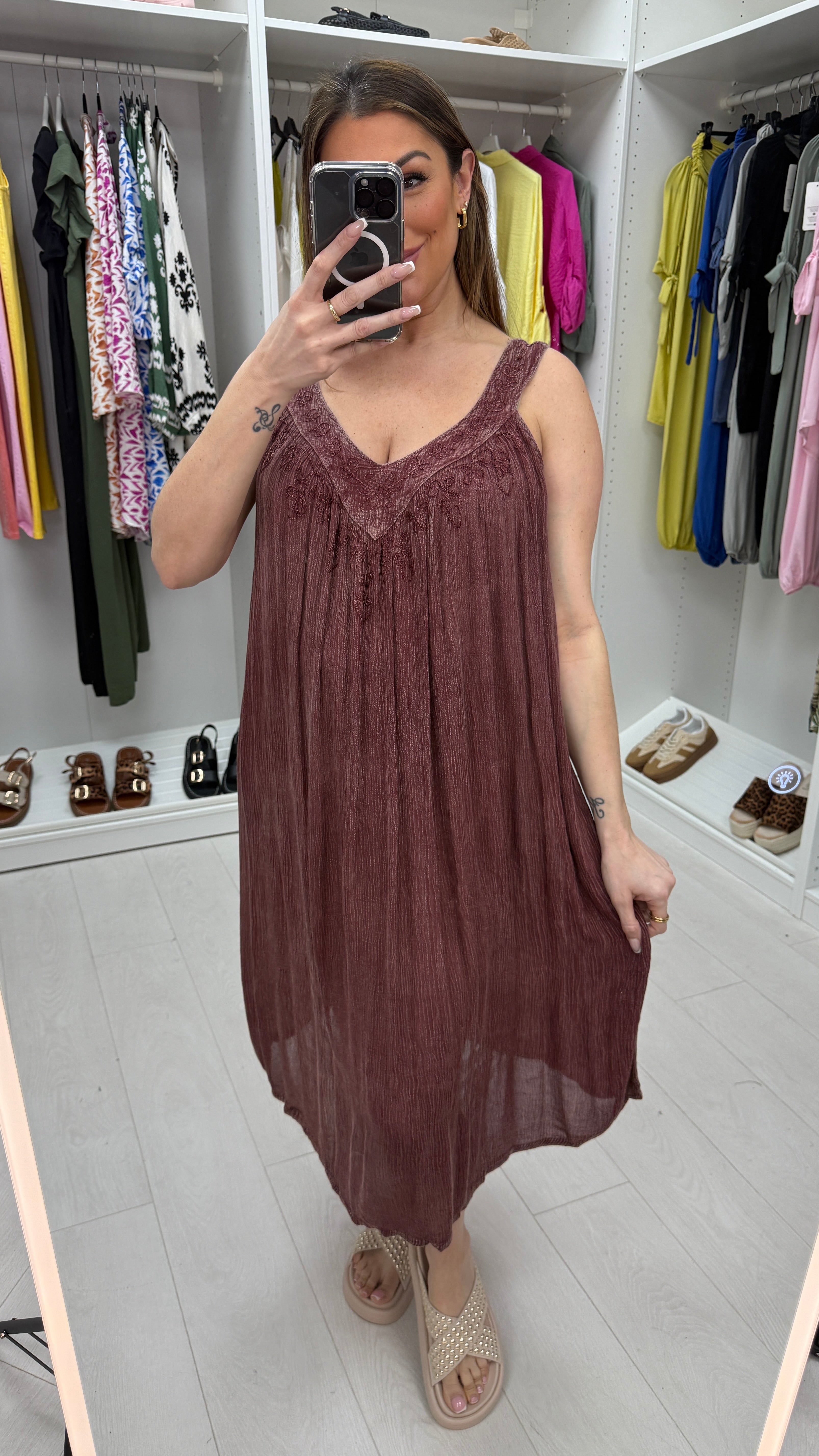 Jeanne Acid Wash V Neck Loose Fit Dress