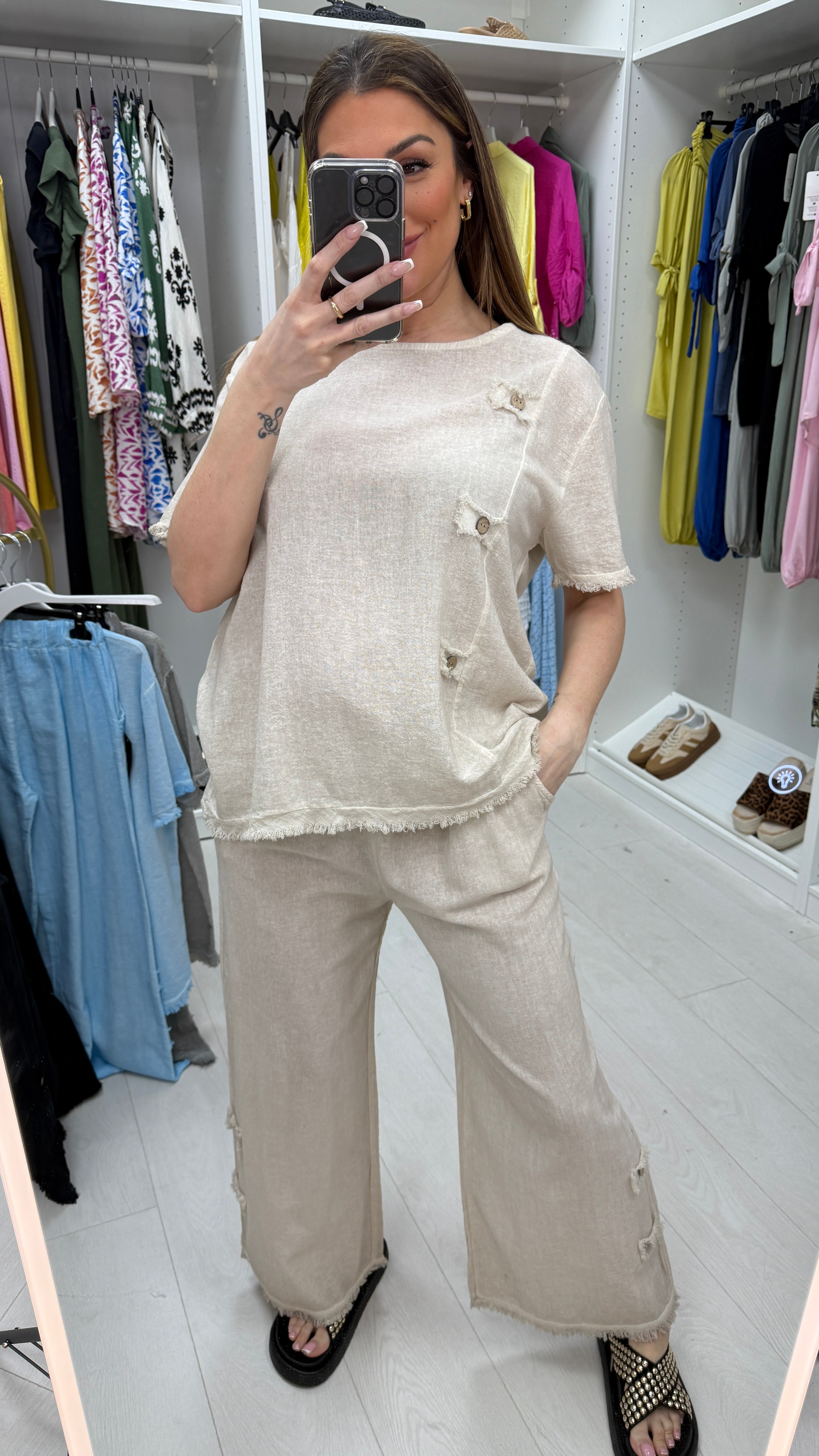 Christine Plain Button Detail Distressed Hem Co-Ord Set