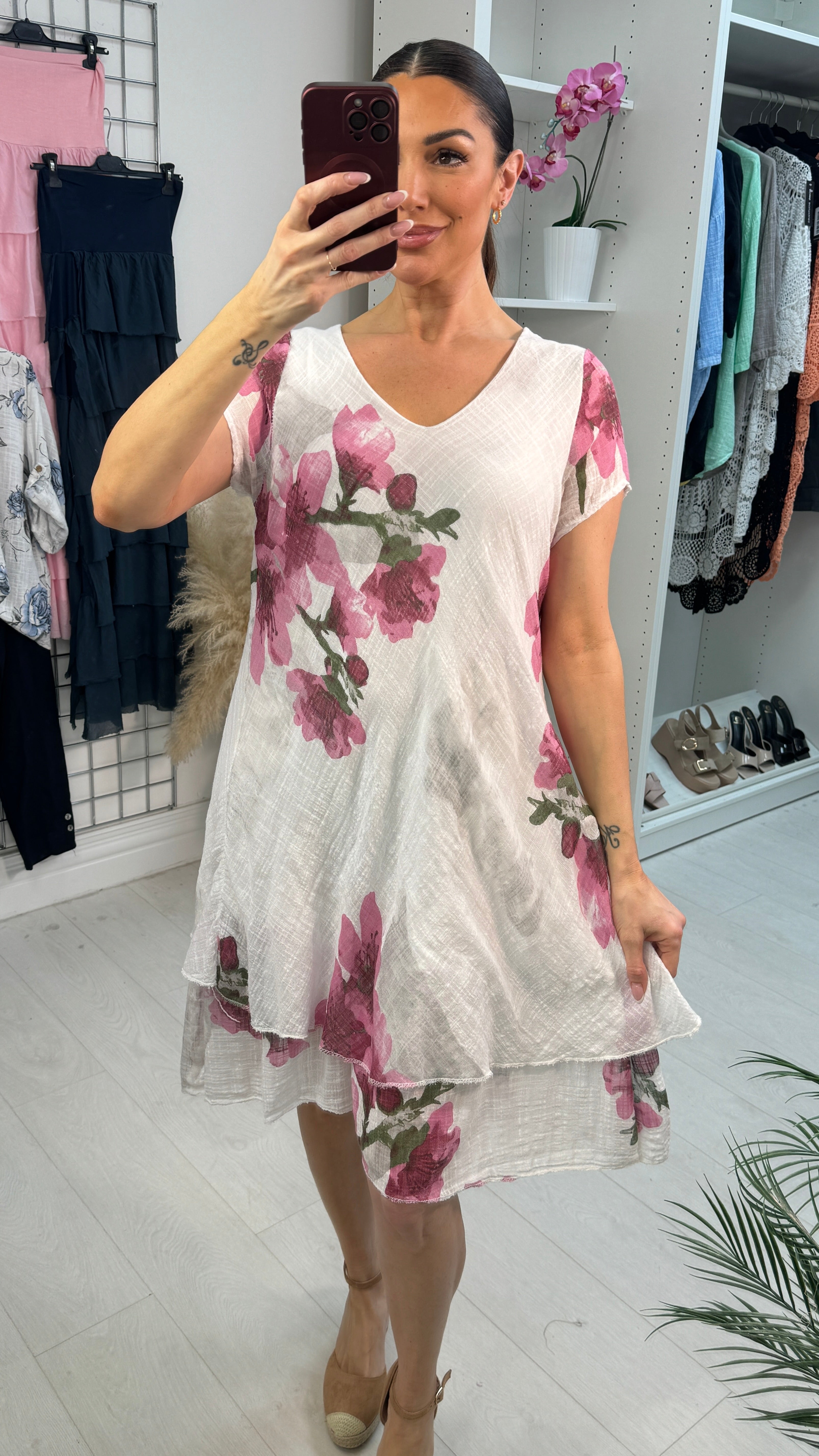 Roxy Floral Print Loose Fit Floaty Midi Dress