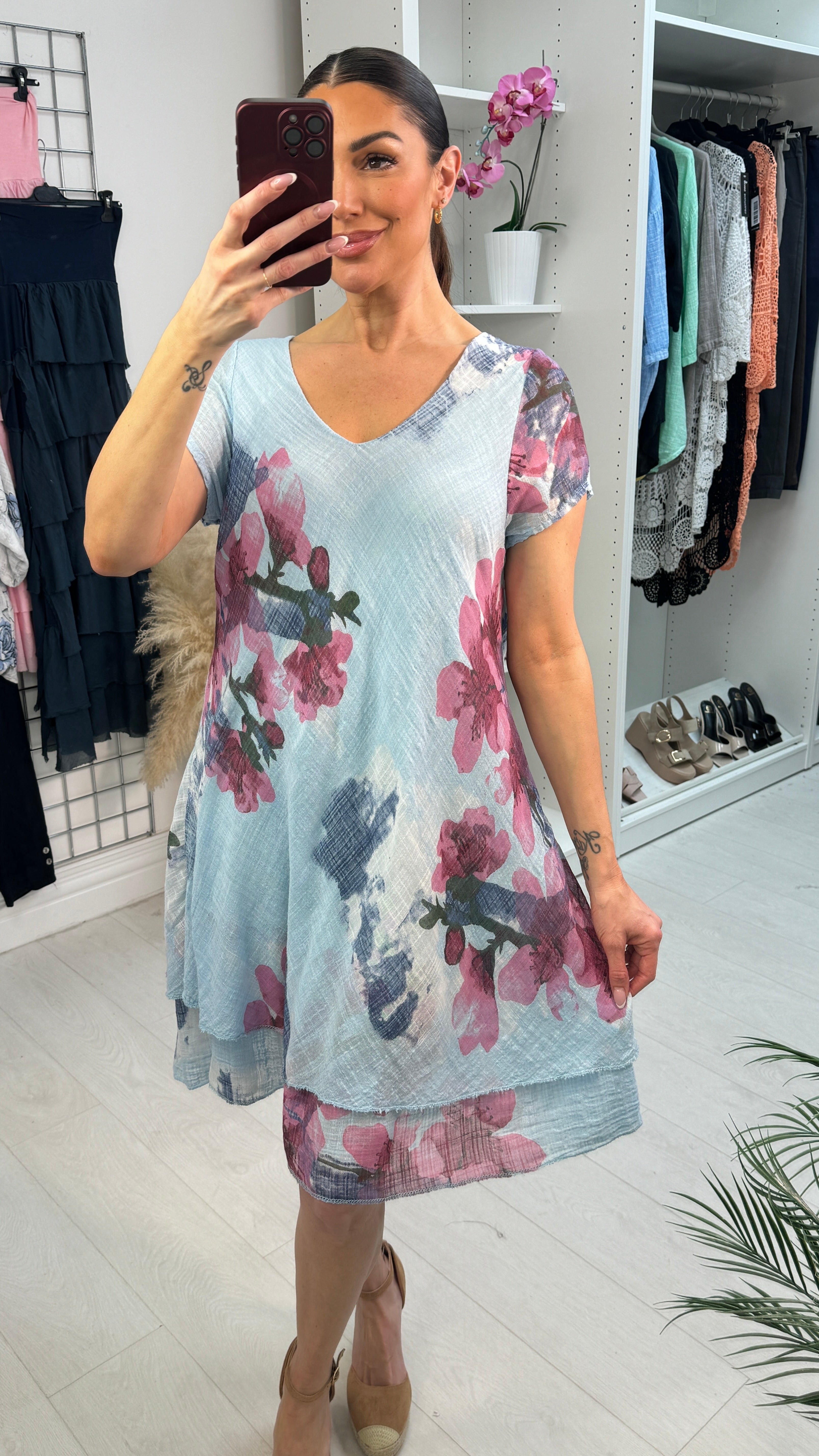 Roxy Floral Print Loose Fit Floaty Midi Dress