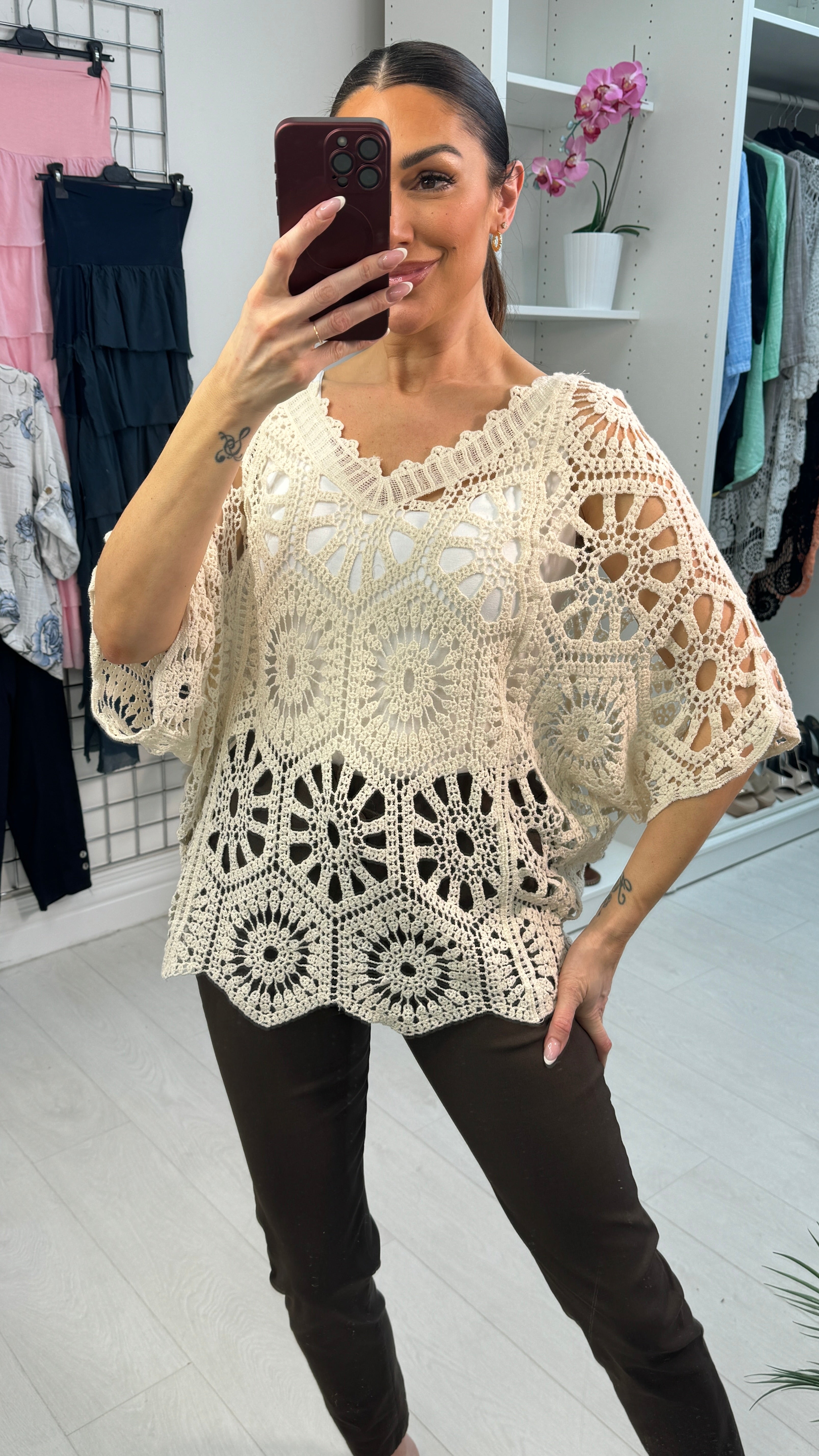 Juliana Loose Fit Batwing Sleeve Crochet Top
