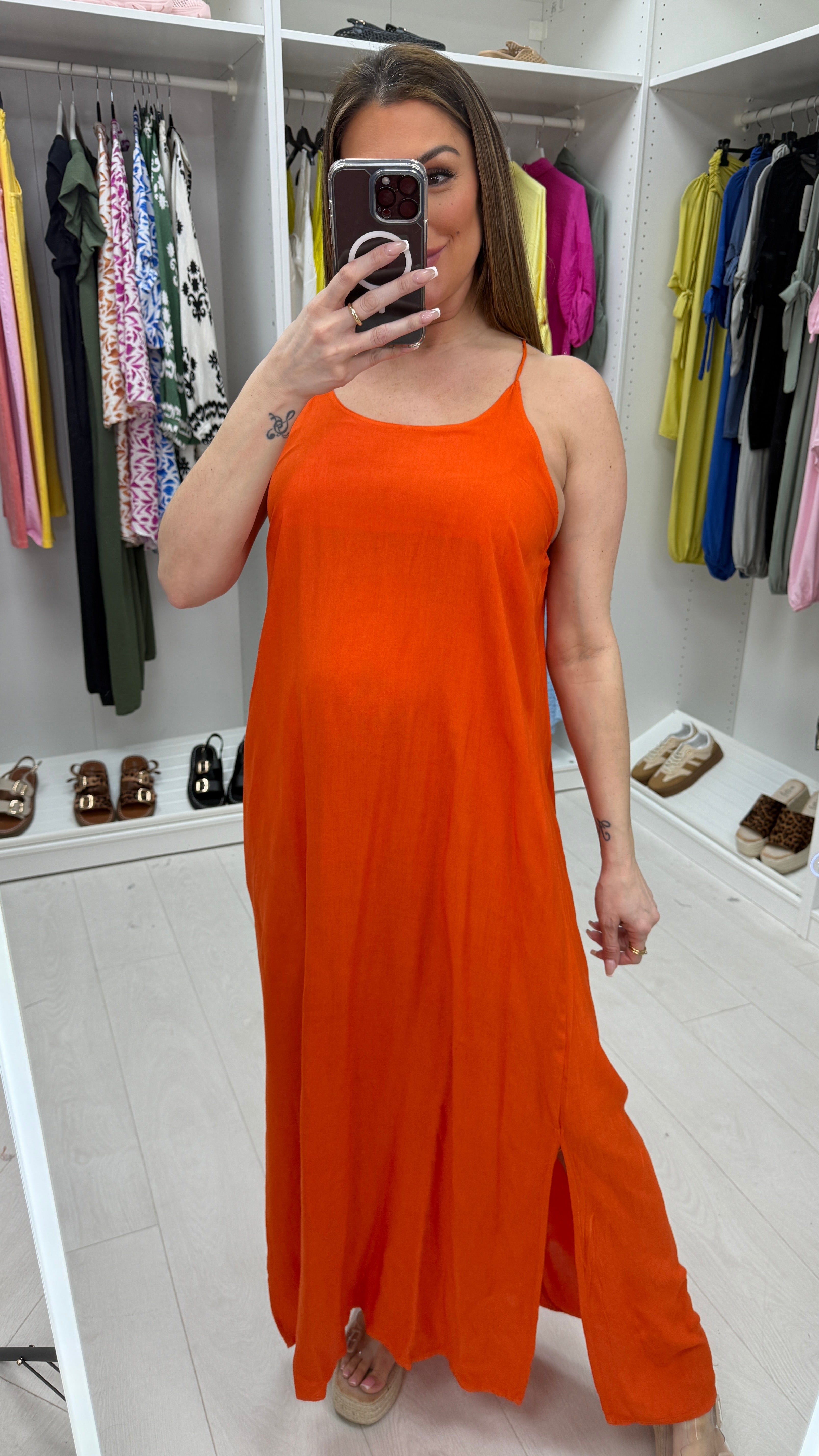 Carly Plain Elasticated Back Strappy Maxi Dress