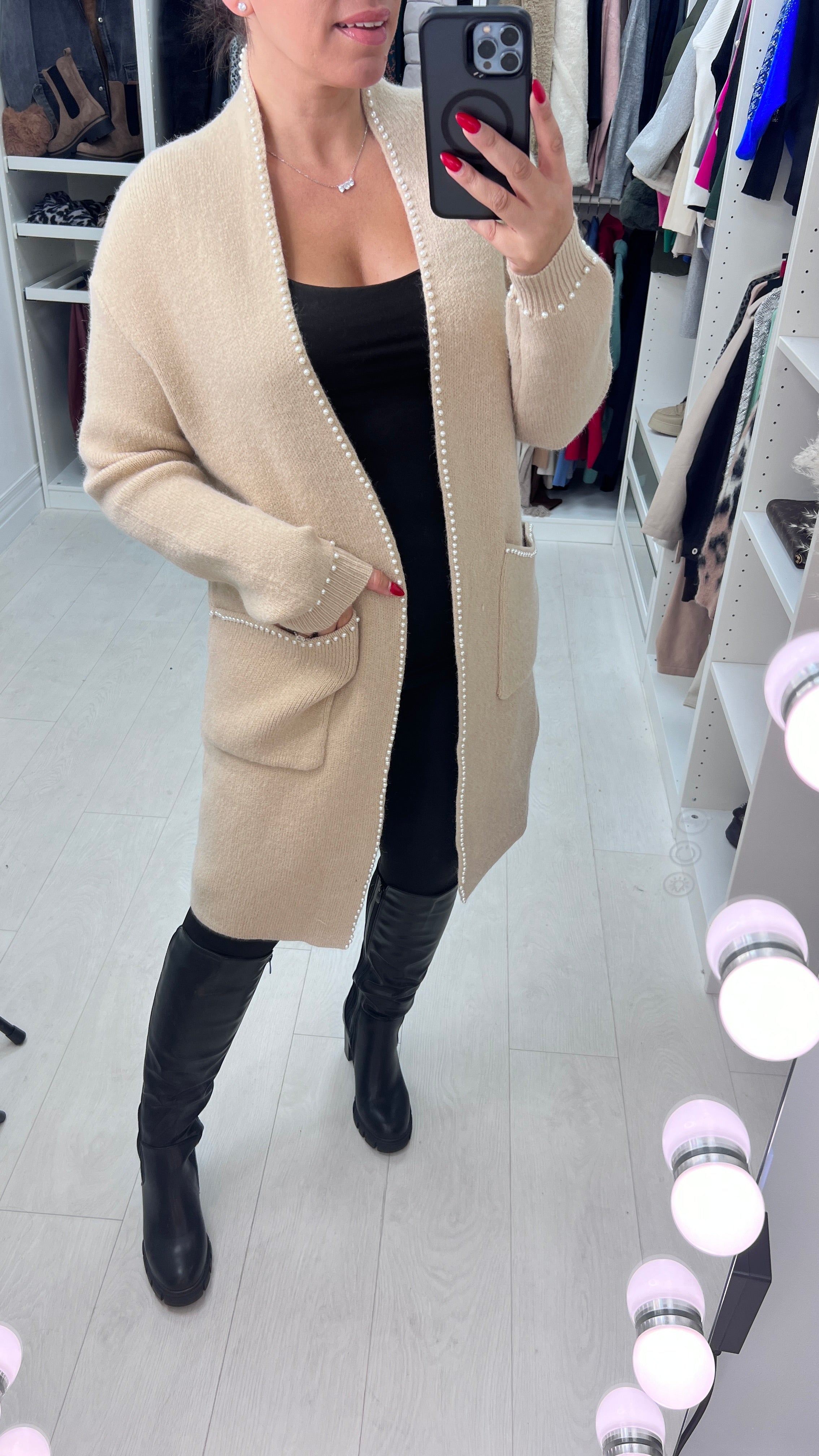 Abena Pearl Trim Cardigan