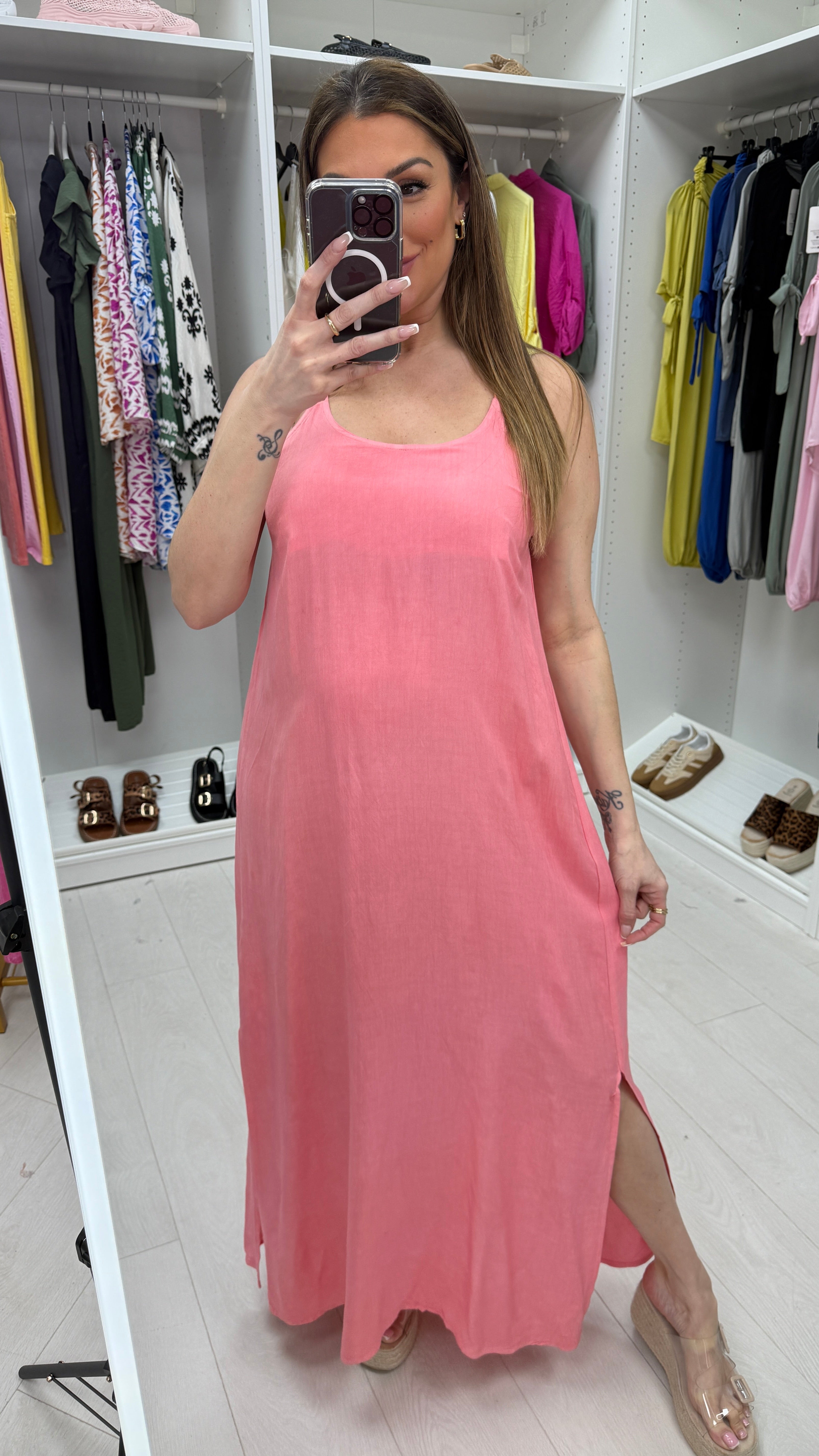 Carly Plain Elasticated Back Strappy Maxi Dress