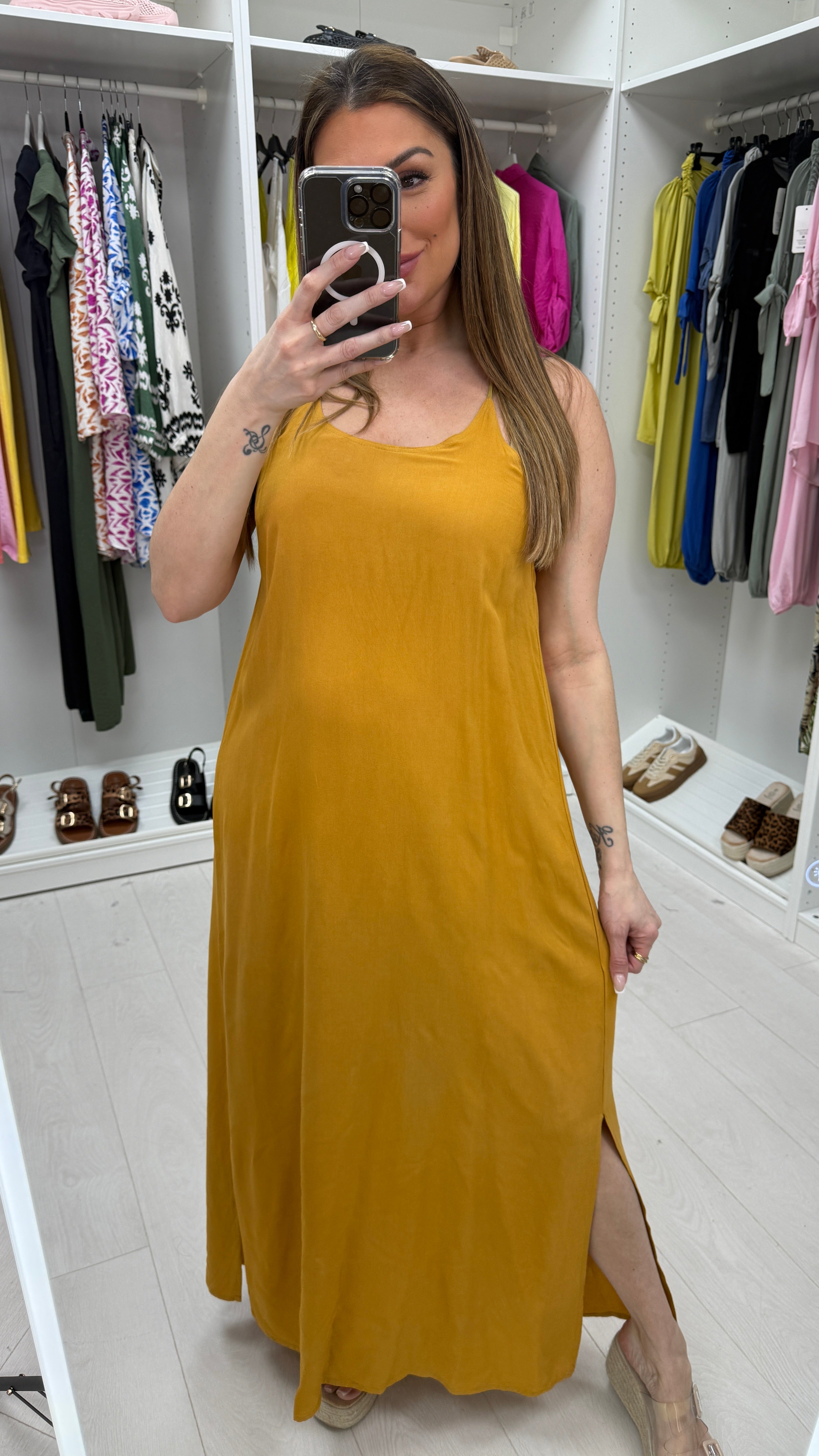 Carly Plain Elasticated Back Strappy Maxi Dress