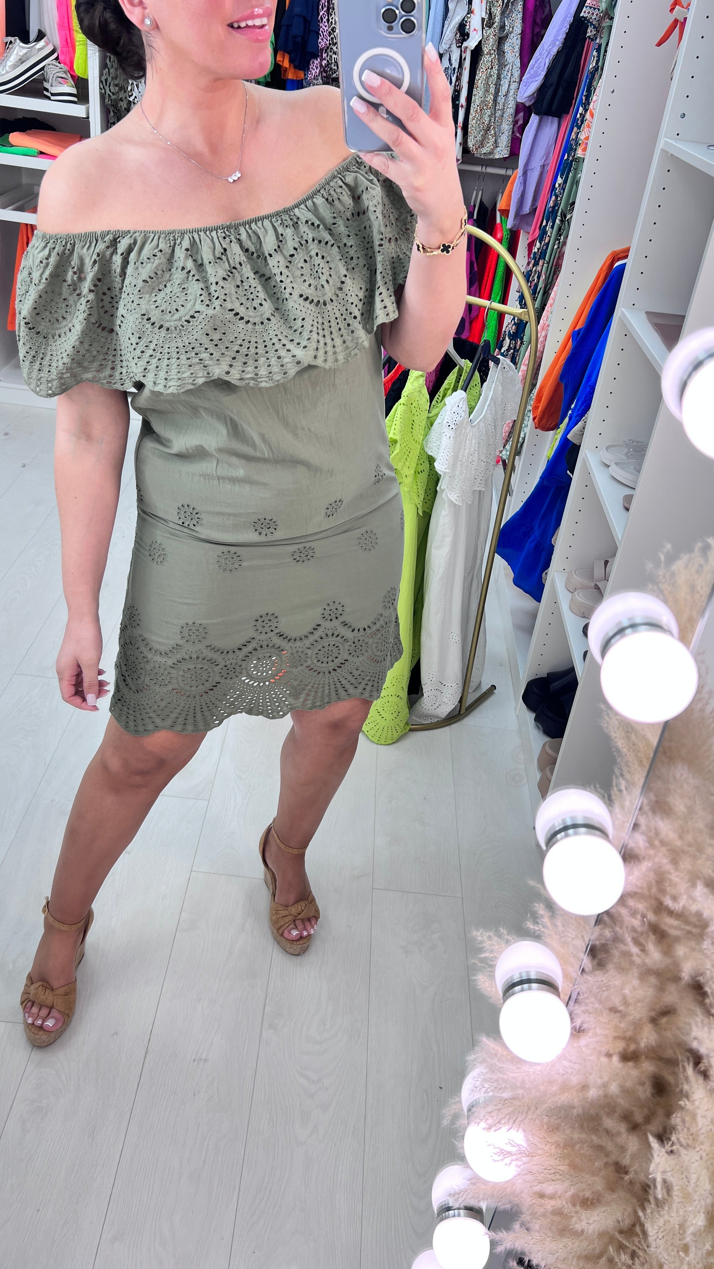 Kaliyah Broderie Frill Bardot Dress